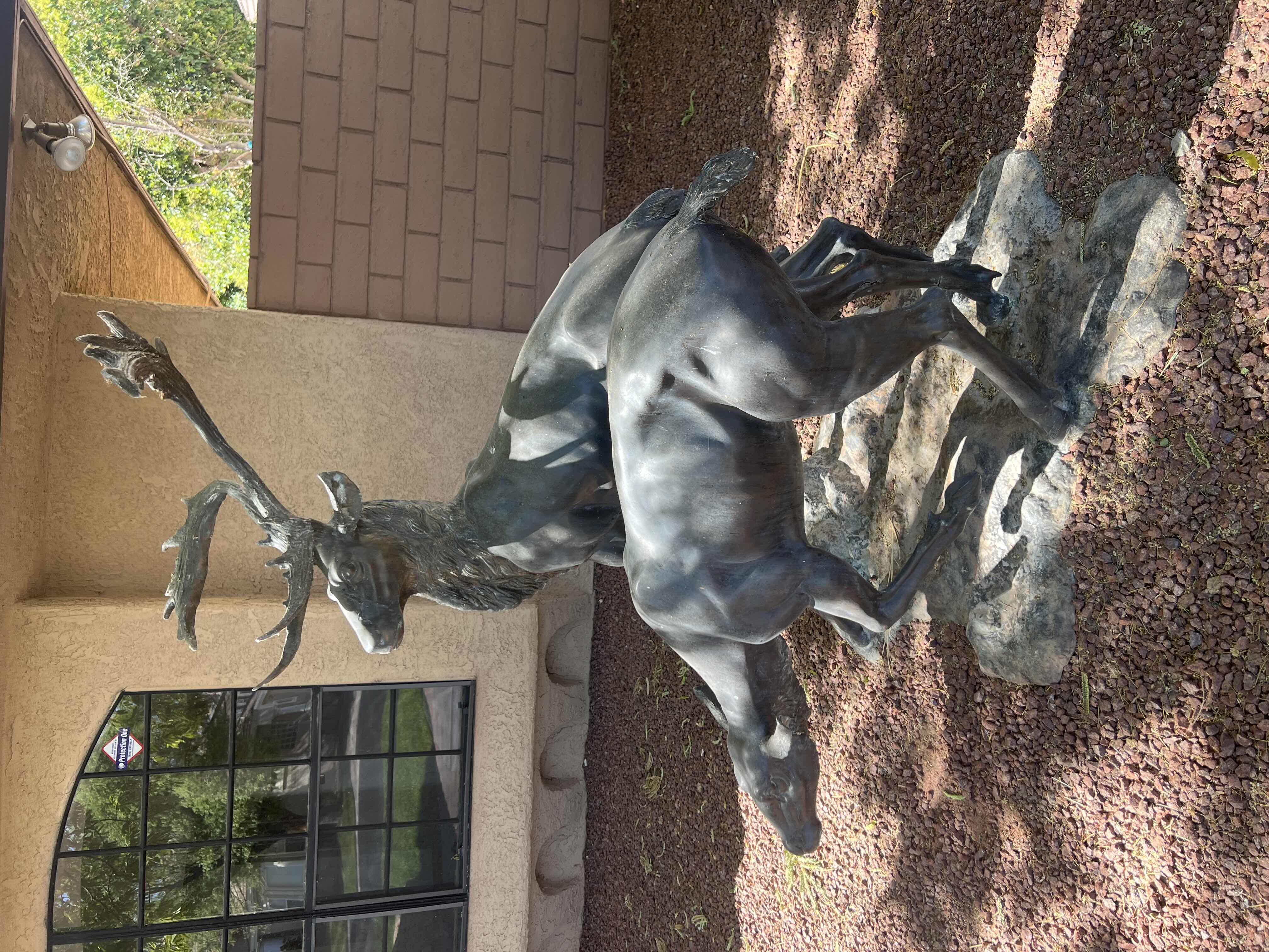 Photo 1 of LIFE SIZE BRONZE TWO DEERS SCULPTURE-VERY HEAVY  58" x 36" H60"