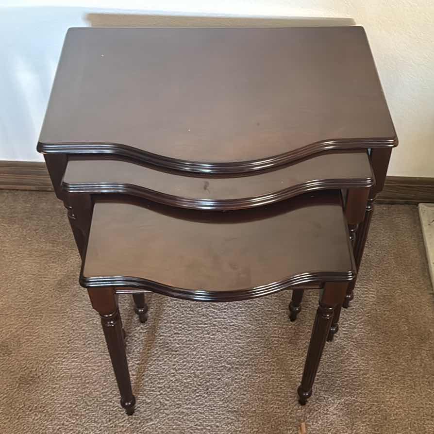 Photo 2 of BOMBAY COMPANY MAHOGANY STACKING NESTING SIDE TABLES