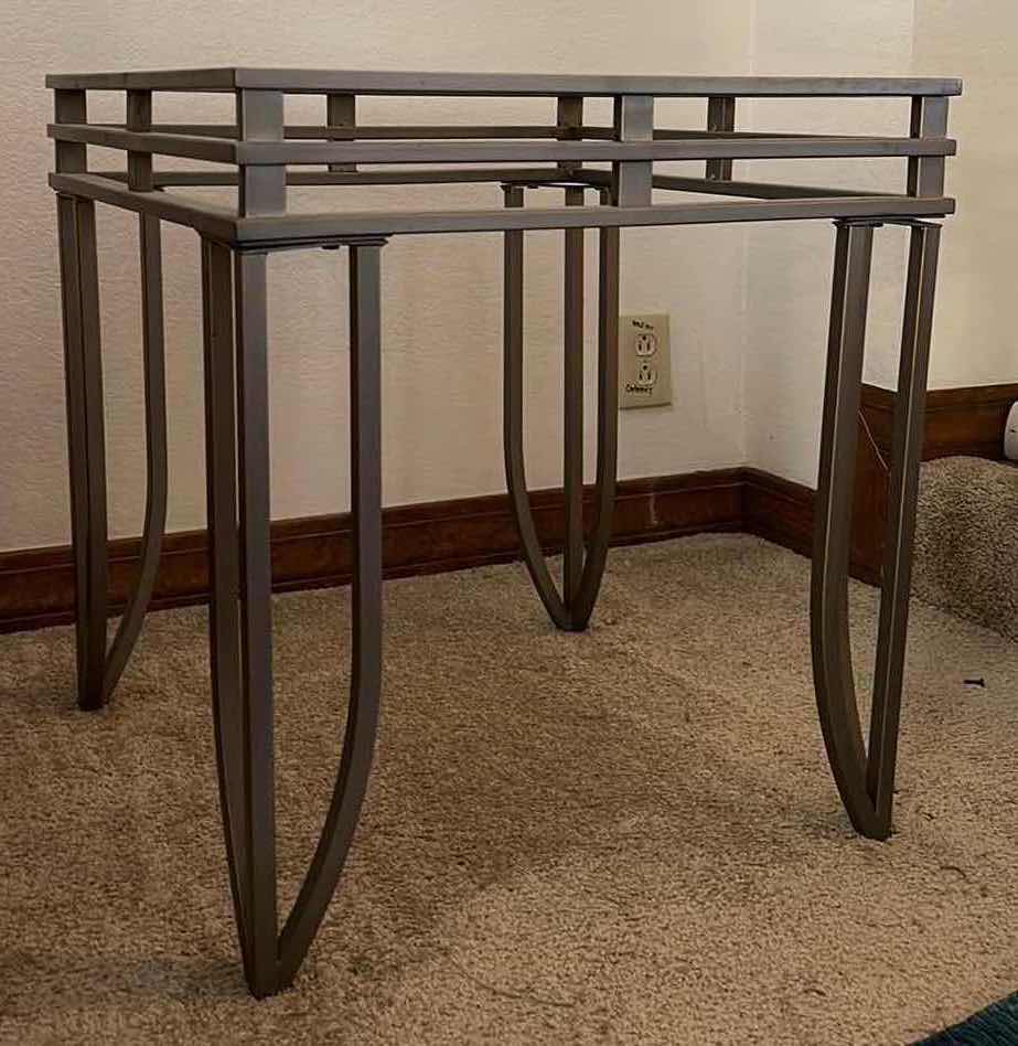 Photo 2 of TEMPERED GLASS TOP W SILVER METAL SIDE TABLE   22” x 22” H23”