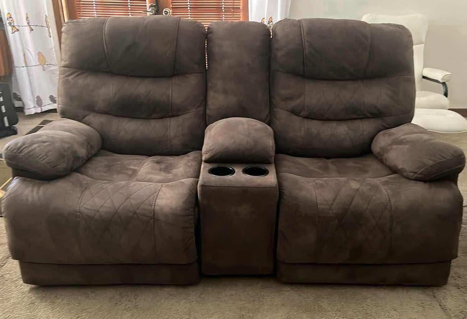 Photo 1 of 6’ DARK BROWN MICROFIBER DUAL ELECTRIC RECLINER.