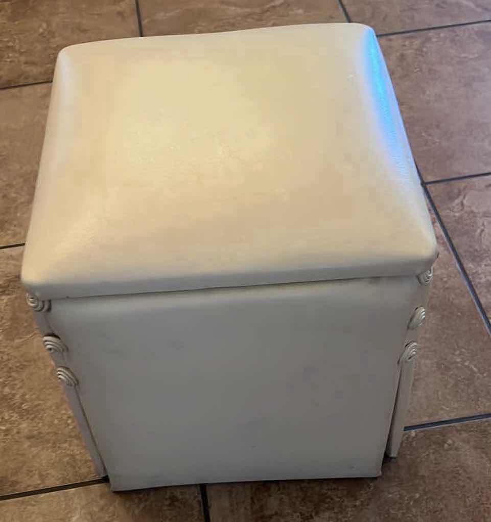 Photo 2 of OFF WHITE LEATHER STOOL 15" x 15" H17"