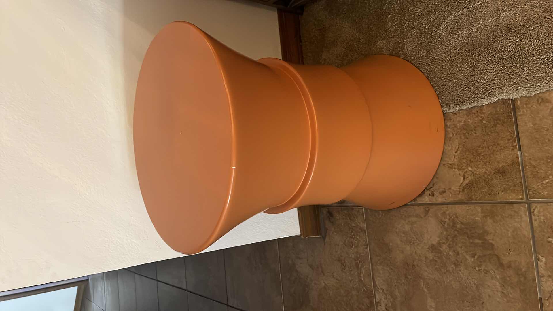 Photo 2 of 18" ROUND PAINTED ORANGE WOOD ACCENT TABLE H25"