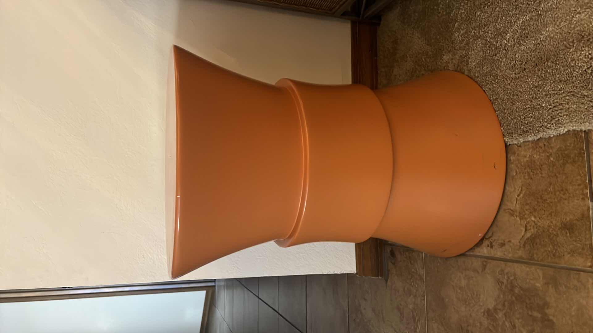 Photo 1 of 18" ROUND PAINTED ORANGE WOOD ACCENT TABLE H25"