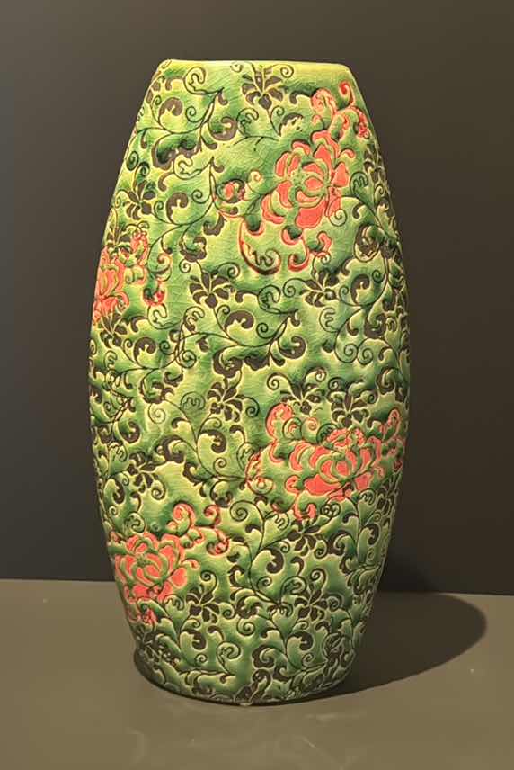 Photo 1 of PORCELAIN "LIME GREEN & ORANGE" VASE H15” 