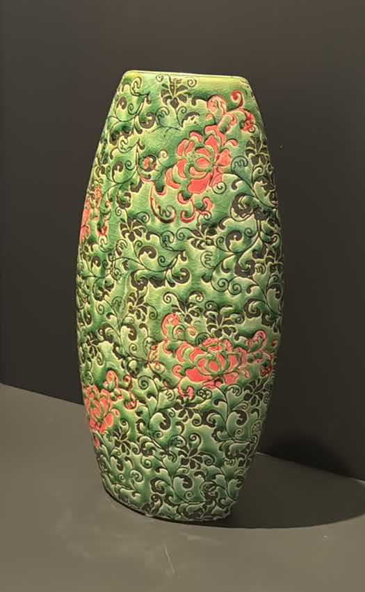 Photo 3 of PORCELAIN "LIME GREEN & ORANGE" VASE H15” 