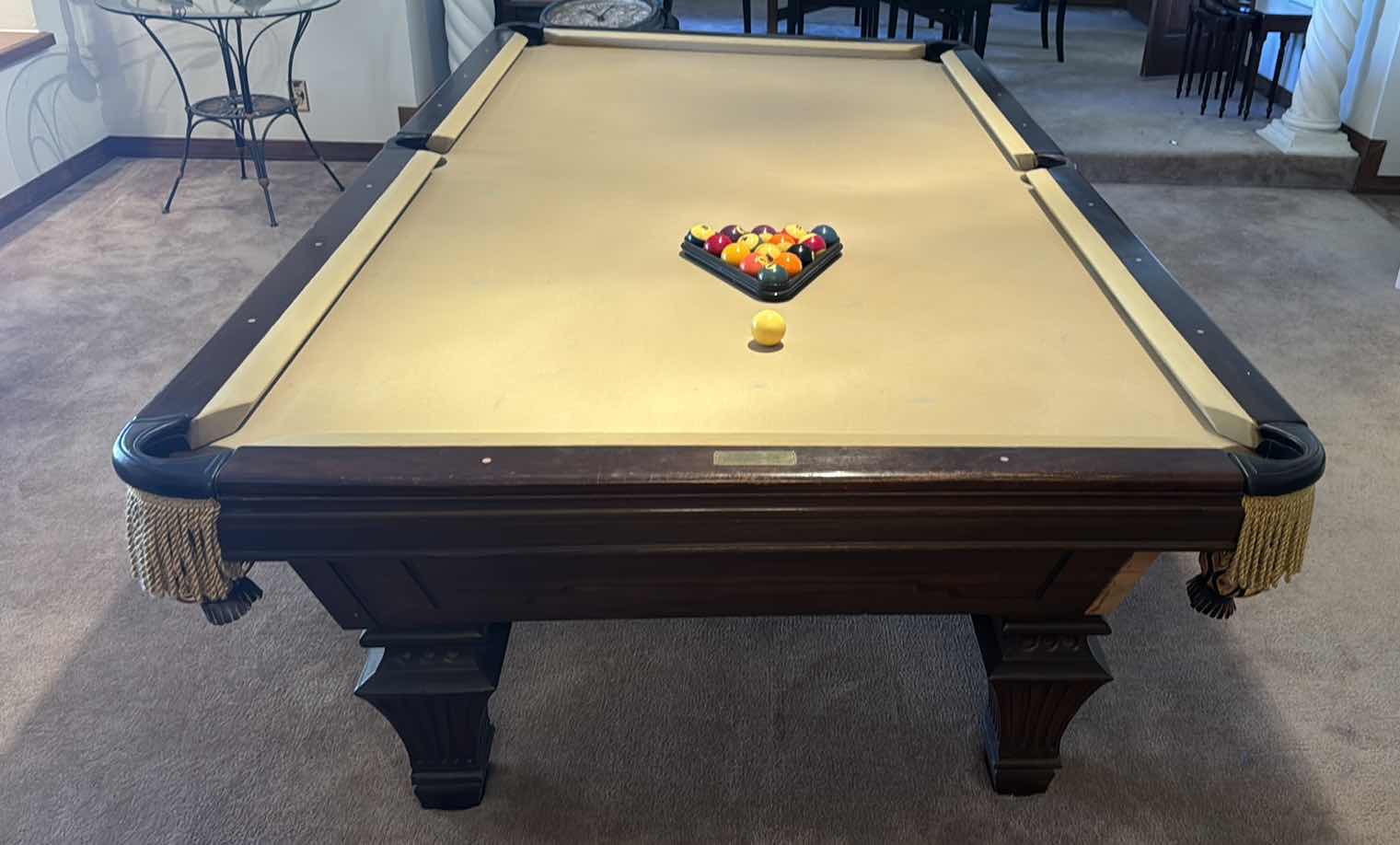 Photo 3 of CUSTOM MADE 8' SLAB POOL TABLE BY MURREY & SONS CO. INC  (INCLUDES BILLIARD BALLS & PROTECTIVE COVER)