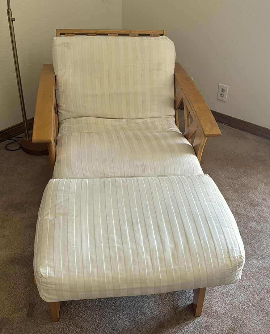 Photo 2 of CASUAL CARMEL TEAK WOOD PADDED ARM CHAIR & OTTOMAN