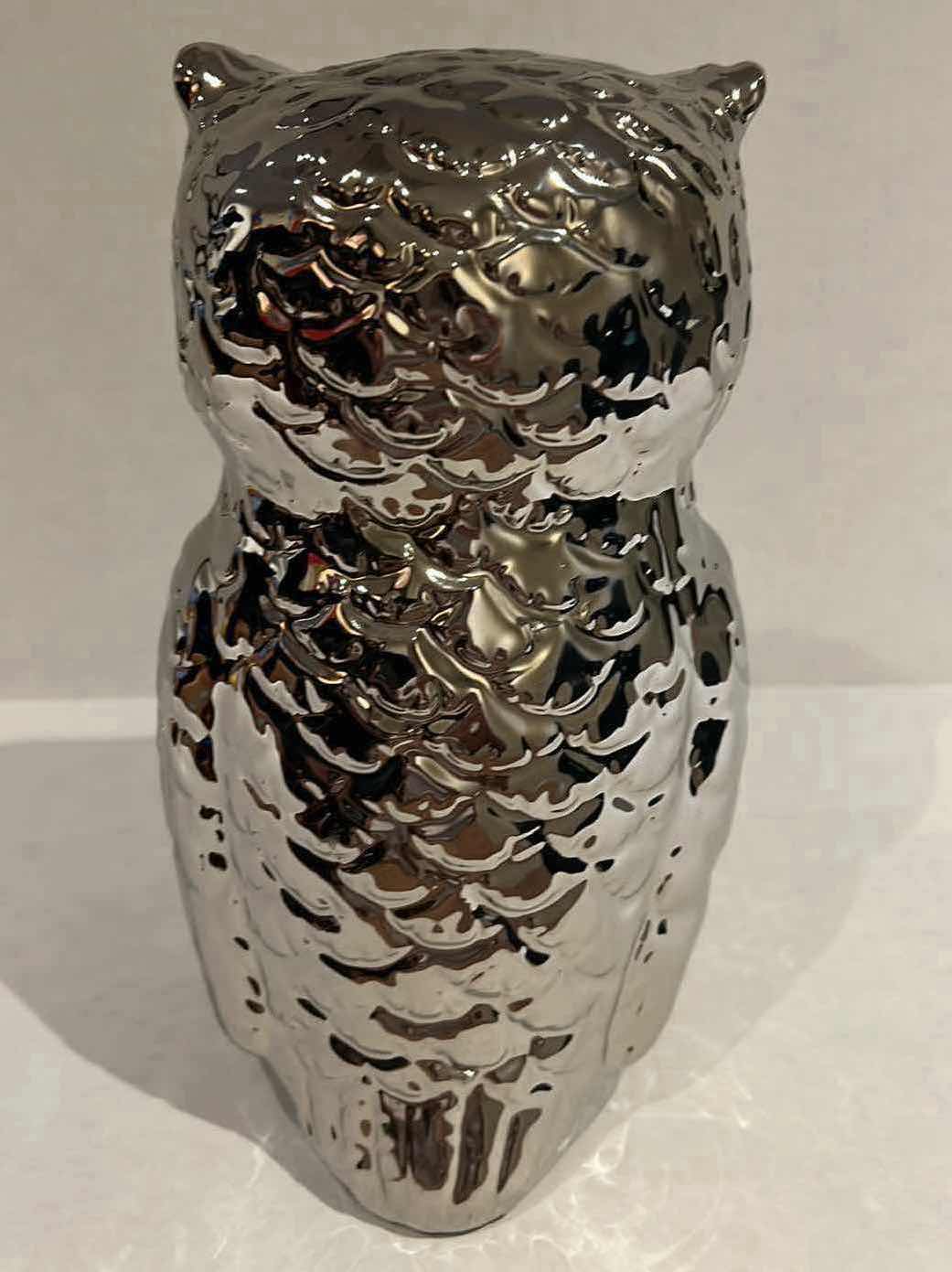 Photo 3 of 9” CHROME SILVER CERAMIC OWL