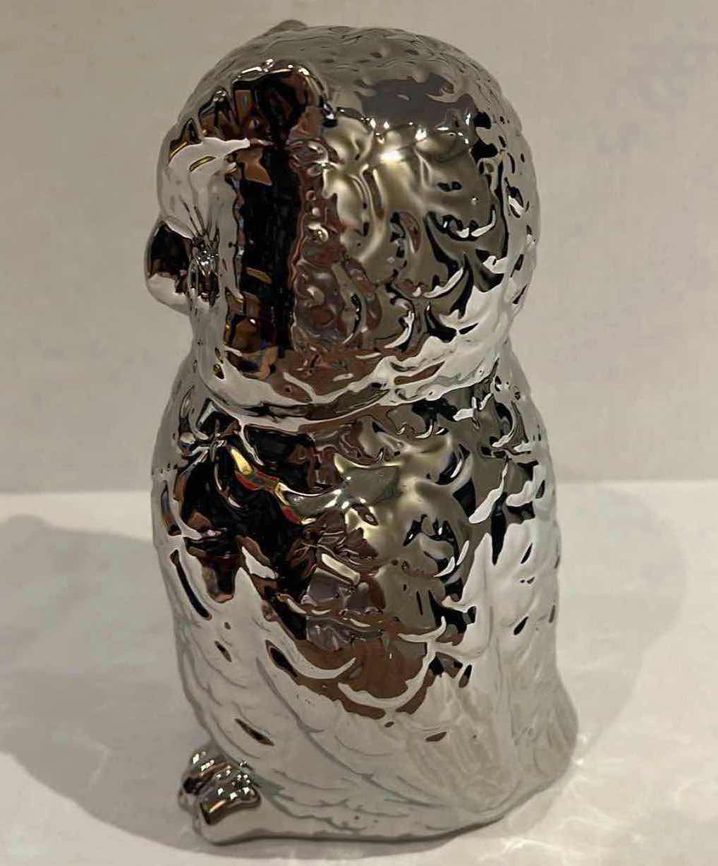 Photo 2 of 9” CHROME SILVER CERAMIC OWL