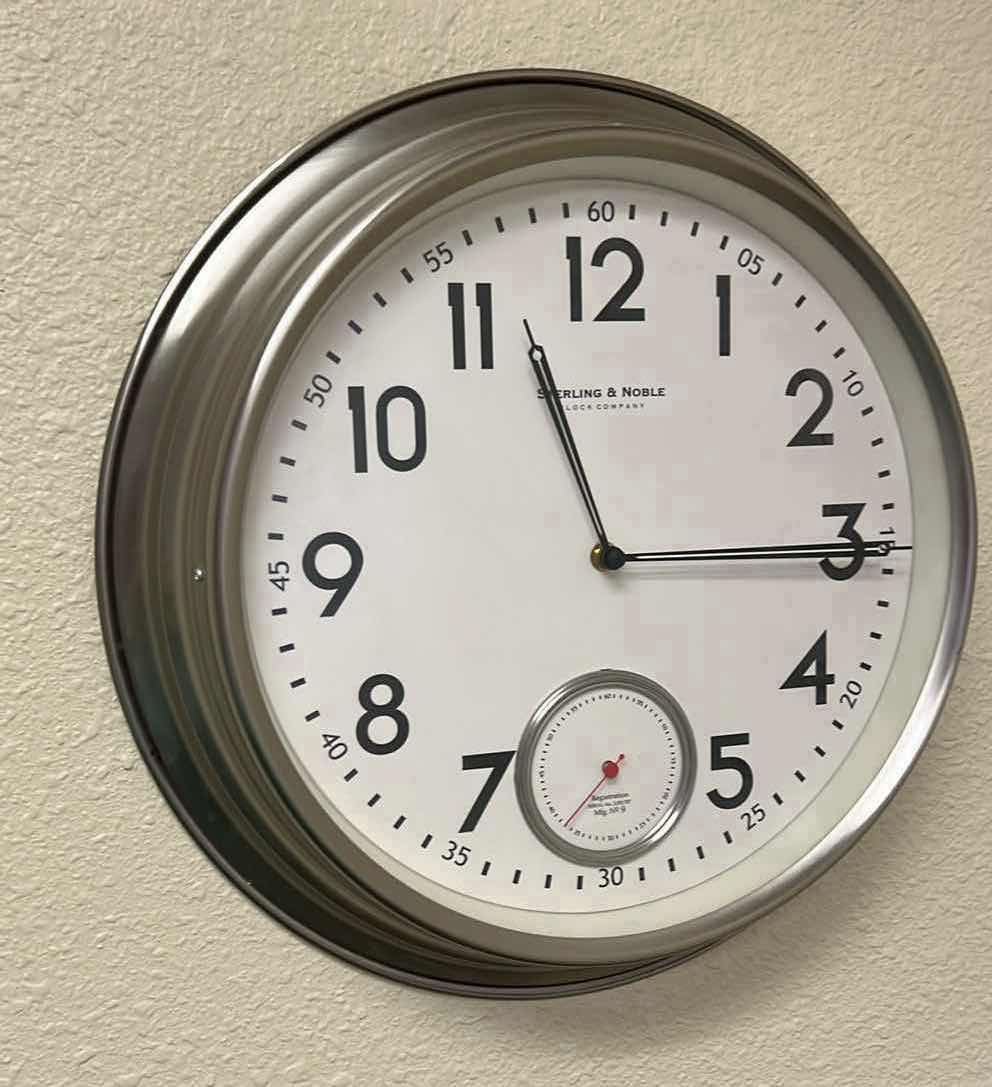 Photo 2 of 16" ROUND STERLING & NOBLE SILVER METAL WALL CLOCK