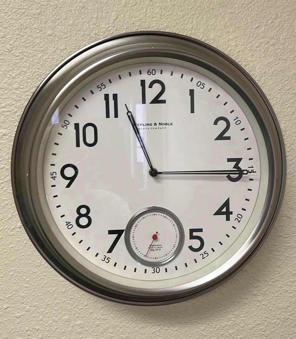 Photo 1 of 16" ROUND STERLING & NOBLE SILVER METAL WALL CLOCK