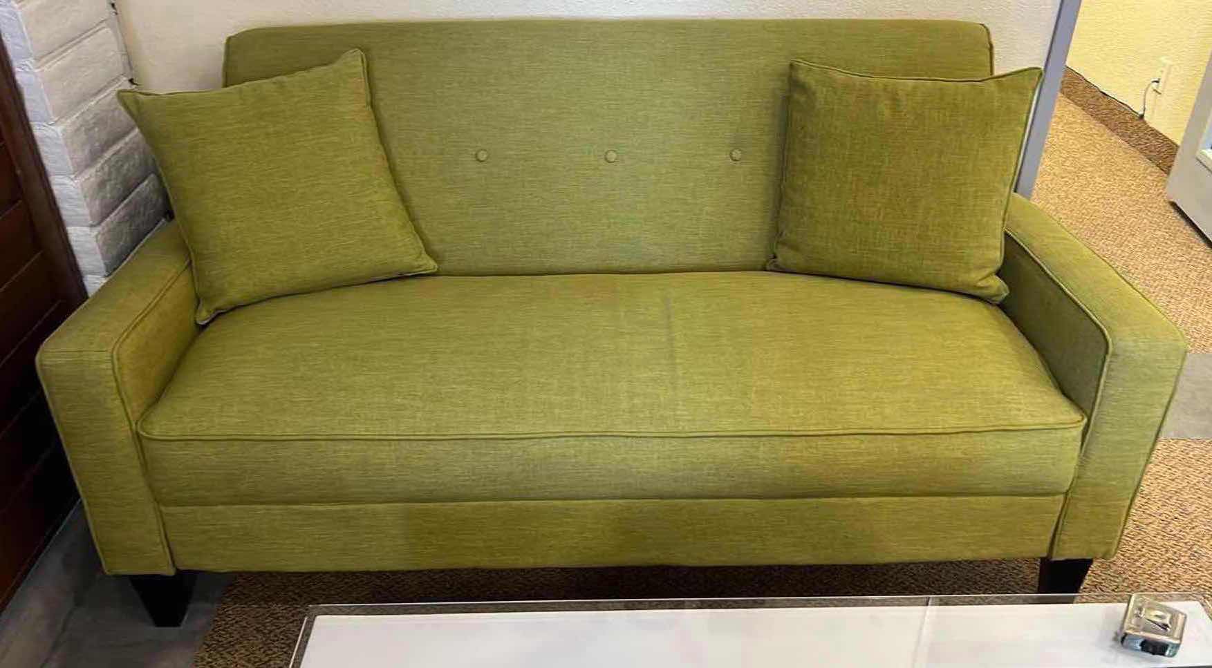 Photo 4 of MID CENTURY MODERN GREEN SOFA W 2 DECORATIVE PILLOWS 68" x 31" H35"