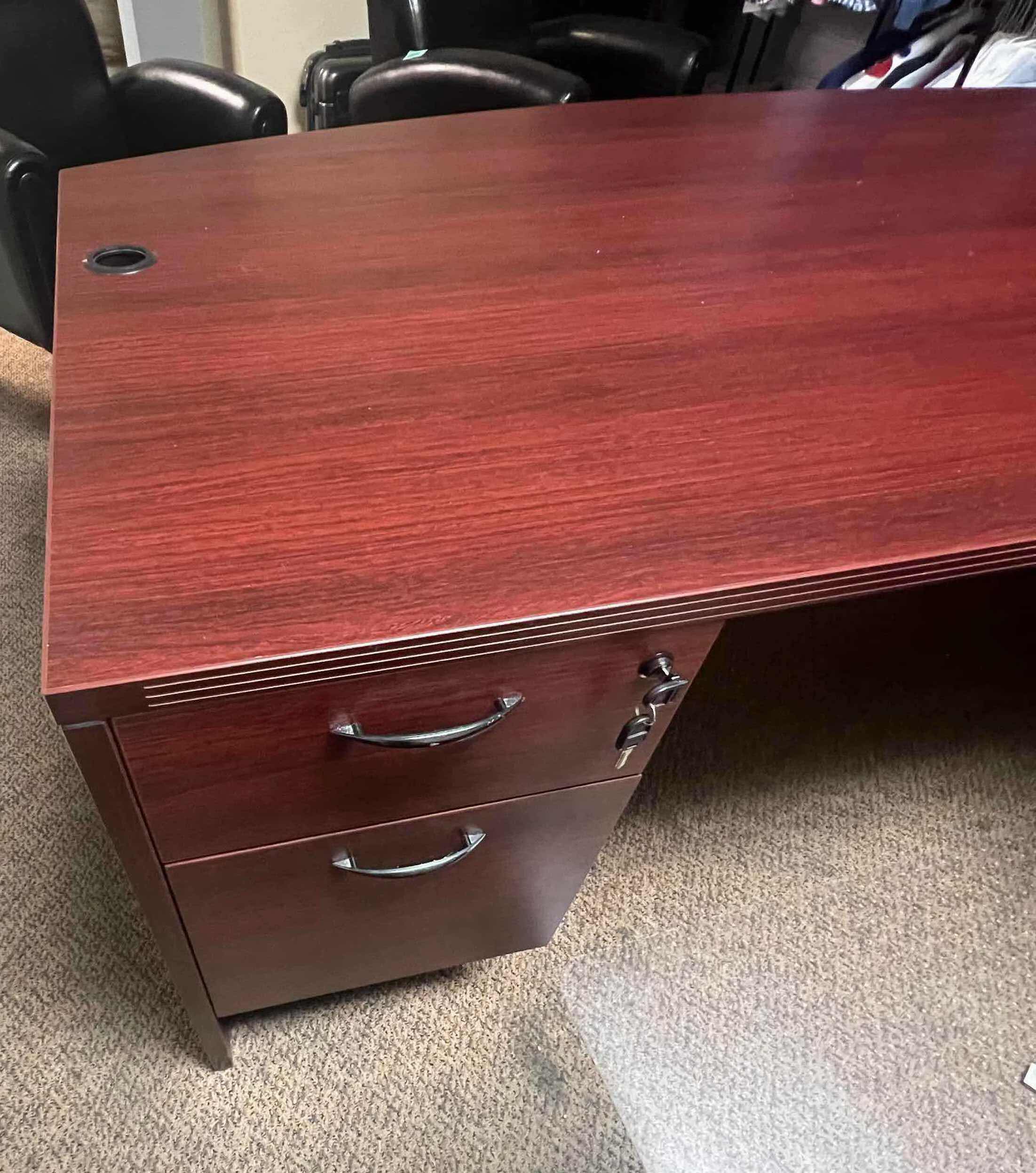 Photo 4 of CHERRY BOWFRONT W DRAWERS EXECUTIVE OFFICE DESK  71" x 88" H39" (CHAIR NOT INCLUDED)