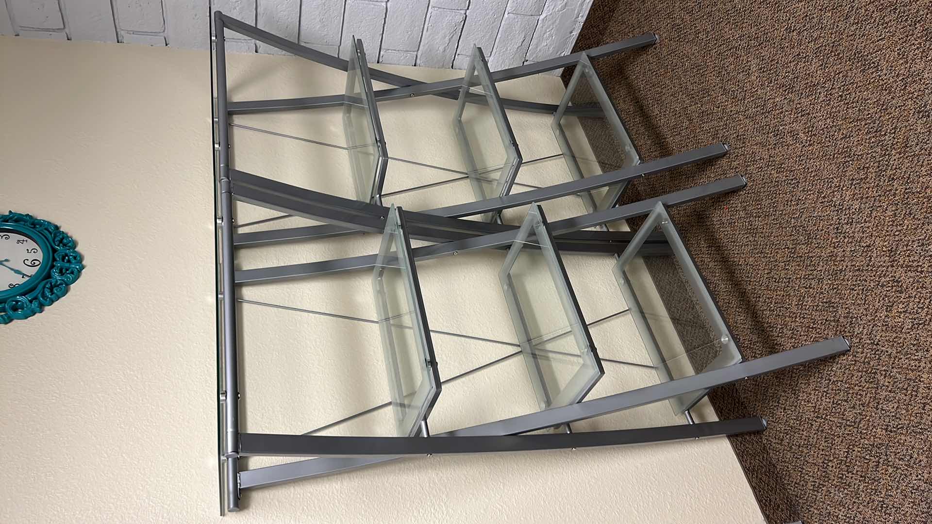 Photo 2 of 2PCS- SILVER METAL W GLASS BOOKSHELVES 55" x 16" H50"