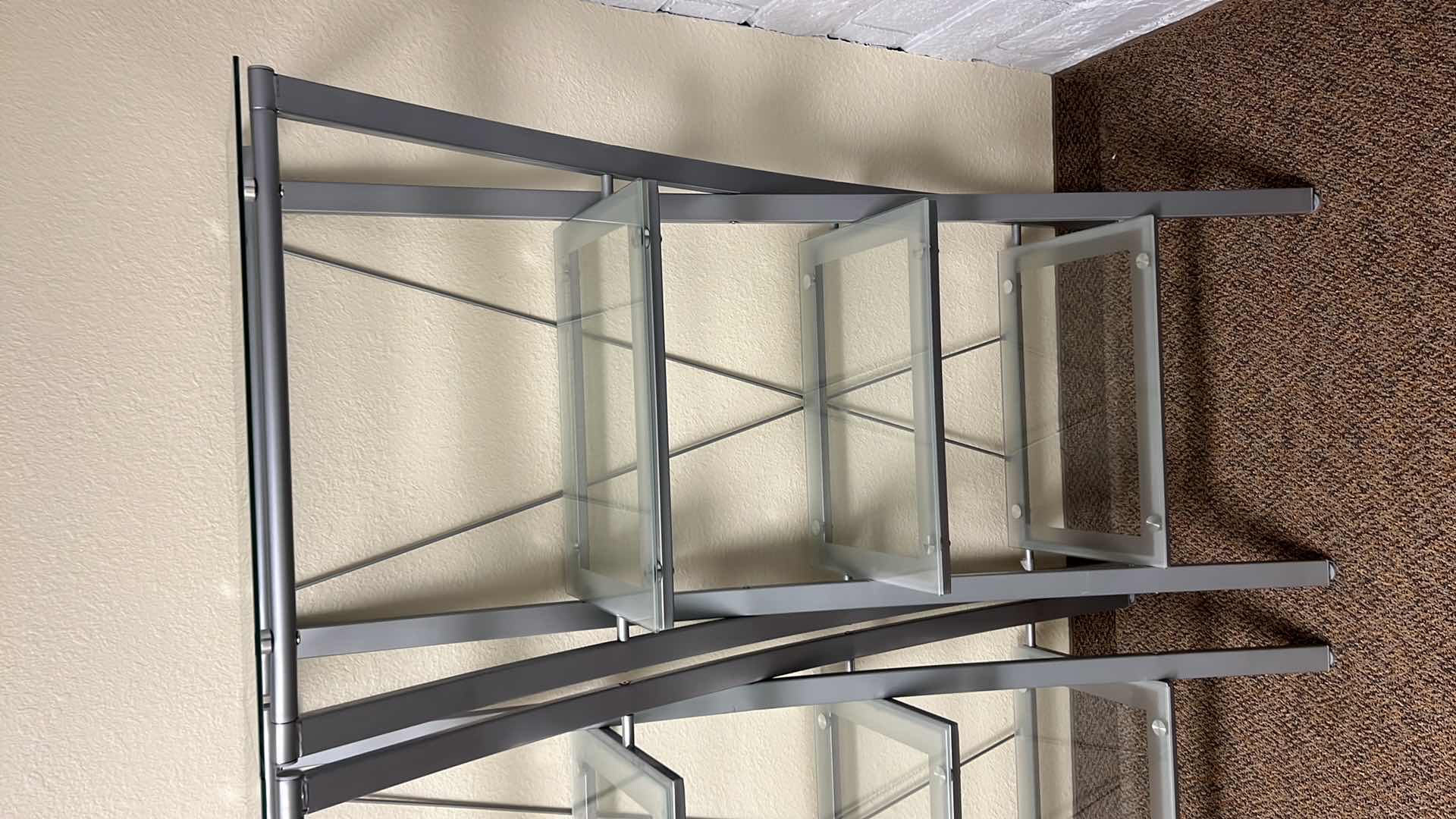 Photo 3 of 2PCS- SILVER METAL W GLASS BOOKSHELVES 55" x 16" H50"