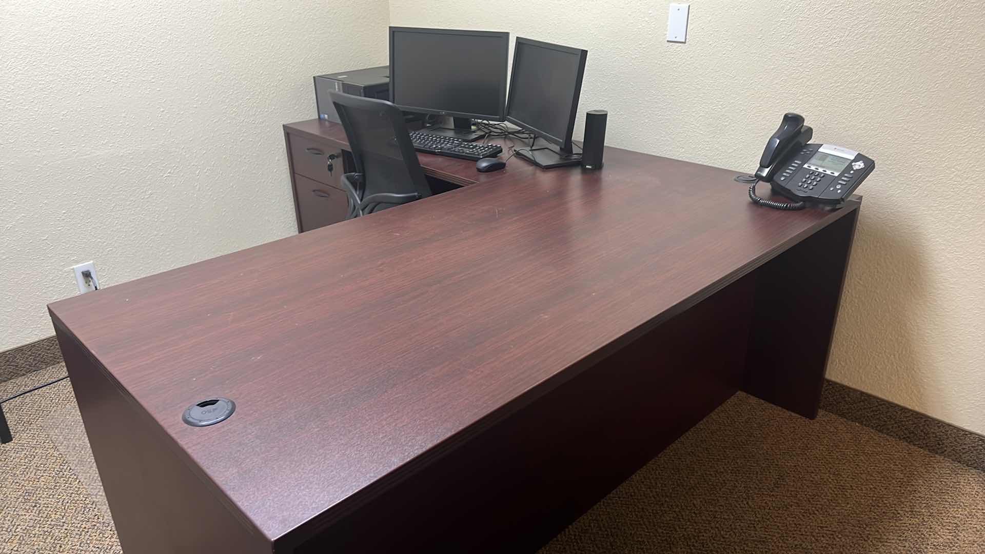 Photo 5 of L-SHAPED CHERRY DESK W FILE DRAWERS  71" x 83" H30"  (DESK ONLY-NO CONTENTS)