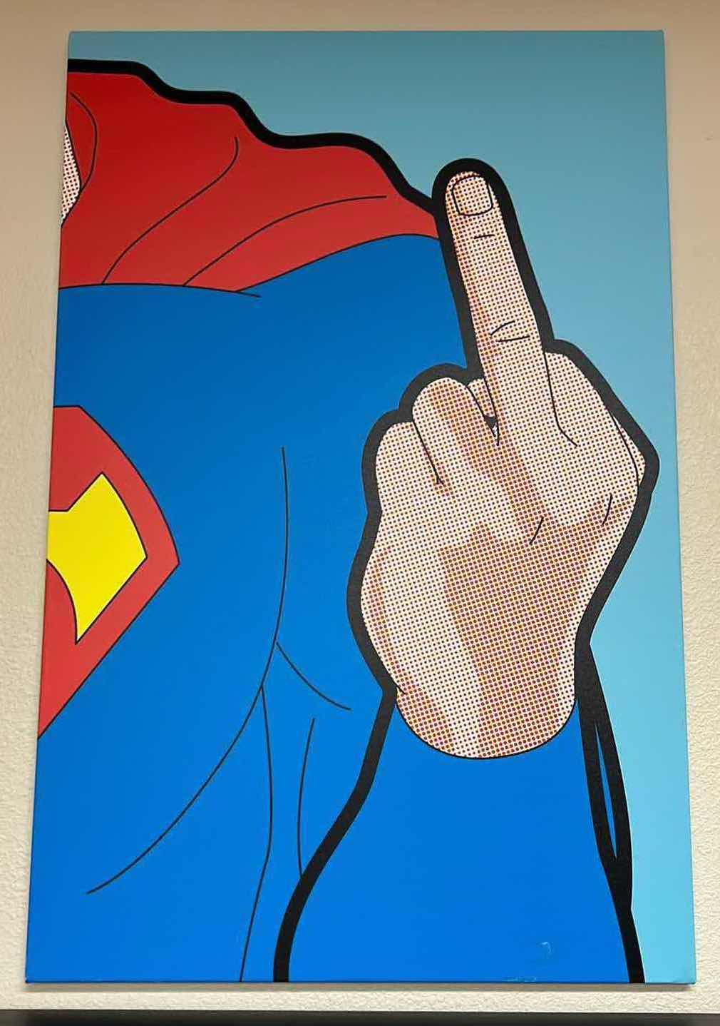 Photo 1 of "SUPER-FINGER" BY GREGOIRE "LEON" GUILLEMIN STRETCHED CANVAS POP ART 26" x 48"