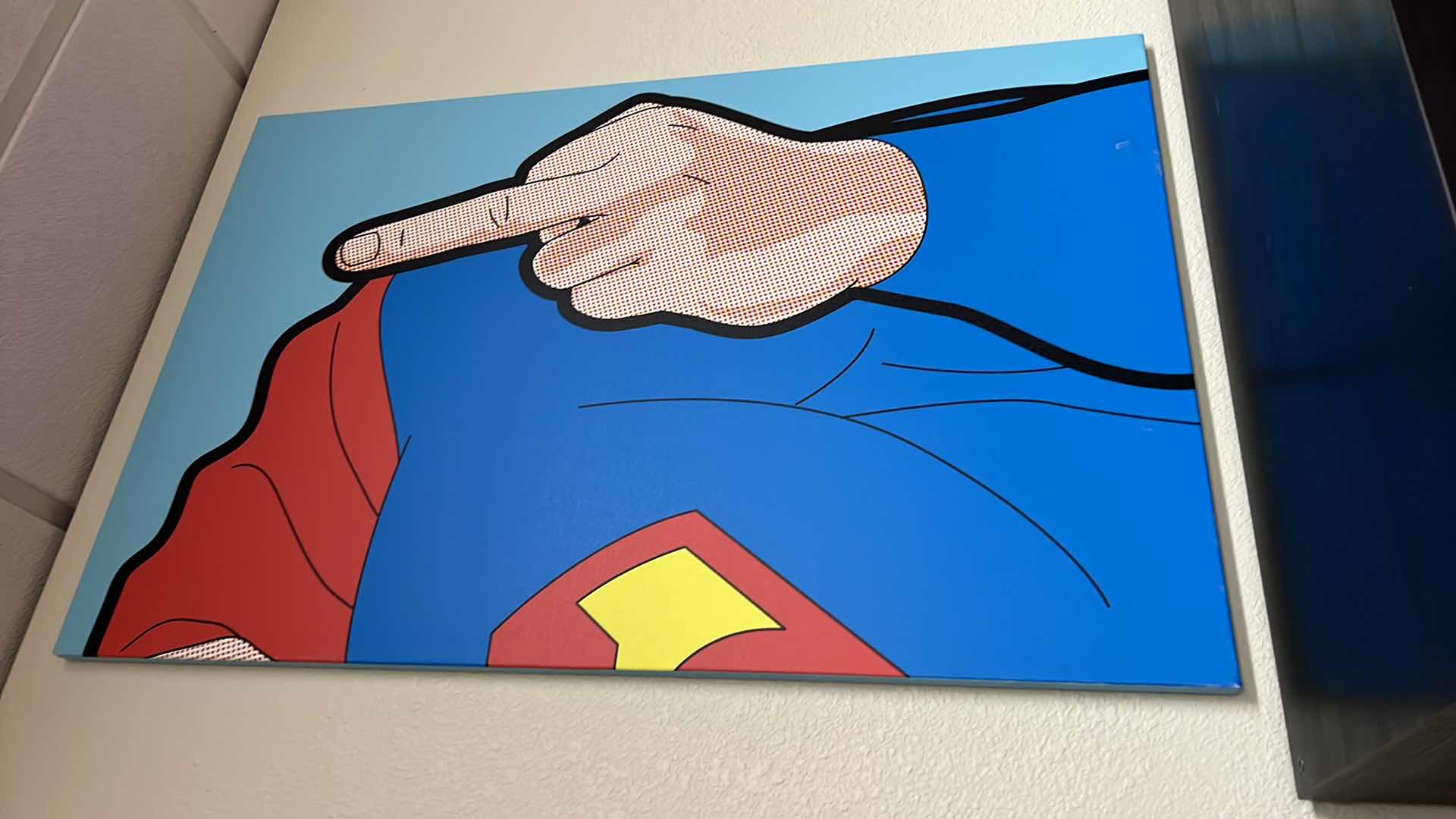 Photo 2 of "SUPER-FINGER" BY GREGOIRE "LEON" GUILLEMIN STRETCHED CANVAS POP ART 26" x 48"