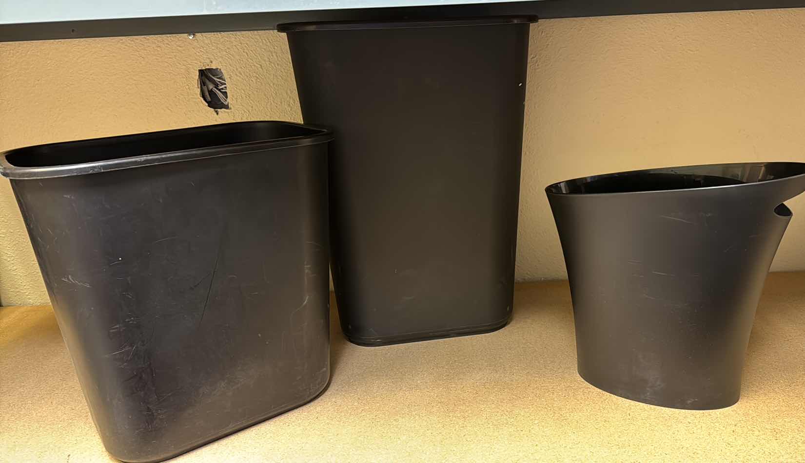 Photo 1 of 3-BLACK PLASTIC TRASH BINS (VARIOUS SIZES)