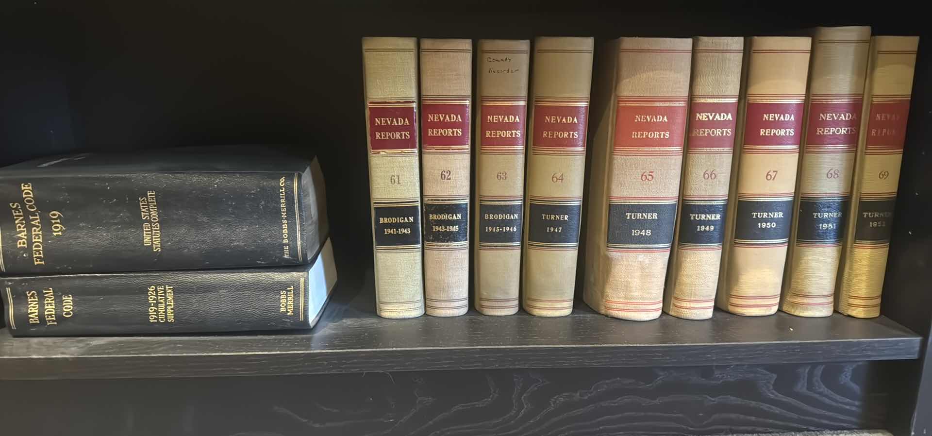 Photo 1 of 9-RARE ANTIQUE LEGAL BOOKS "NEVADA SUPREME COURT REPORTS" PUBLISHED 1941, VOLUMES 61-69 & 2- BARNES FEDERAL CODES BOOKS 