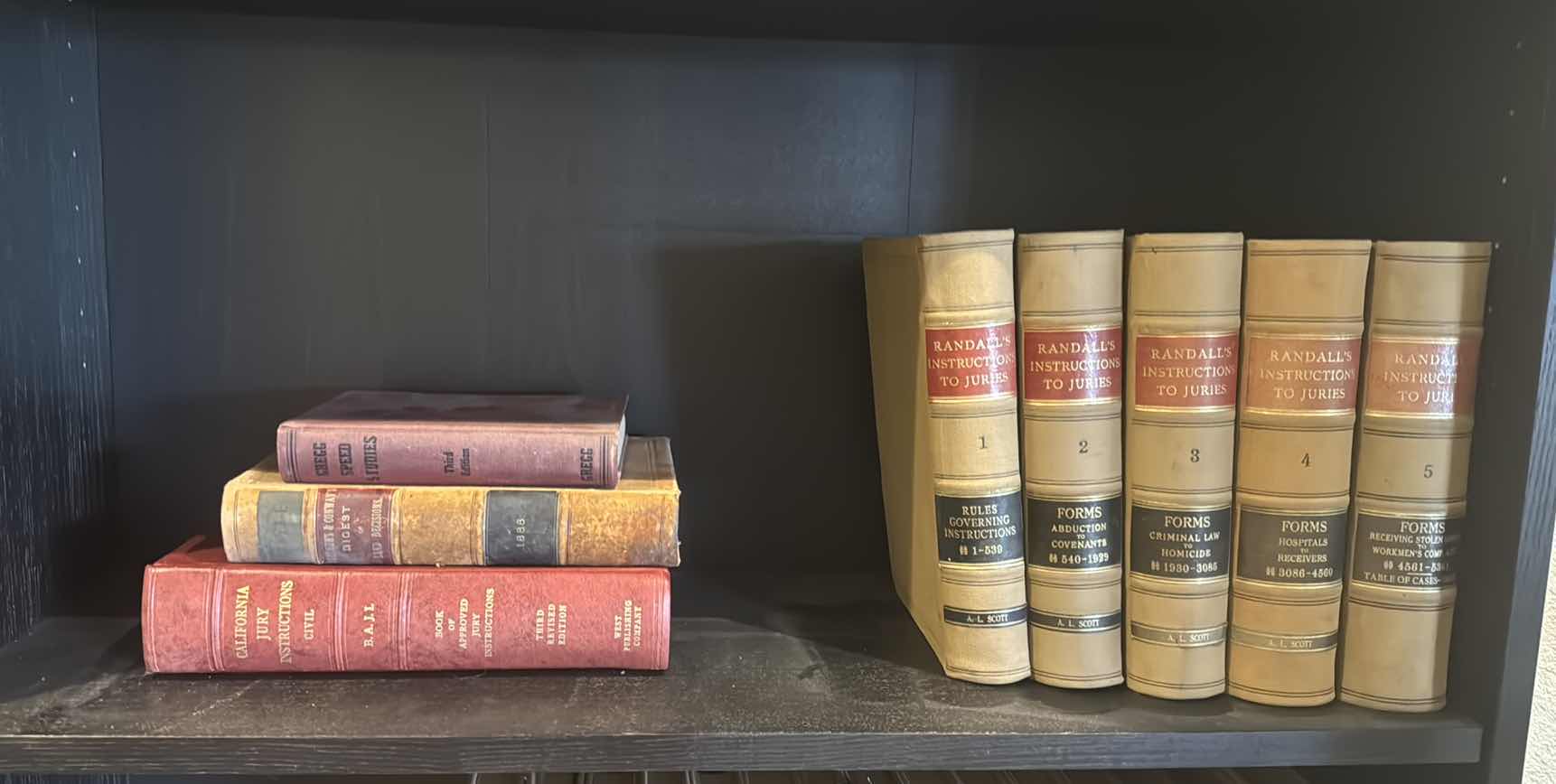 Photo 1 of 5-ANTIQUE LAW BOOKS "RANDALLS INSTRUCTIONS FOR JURORS" VOLUMES 1-5 & 3-MISC LEGAL BOOKS 