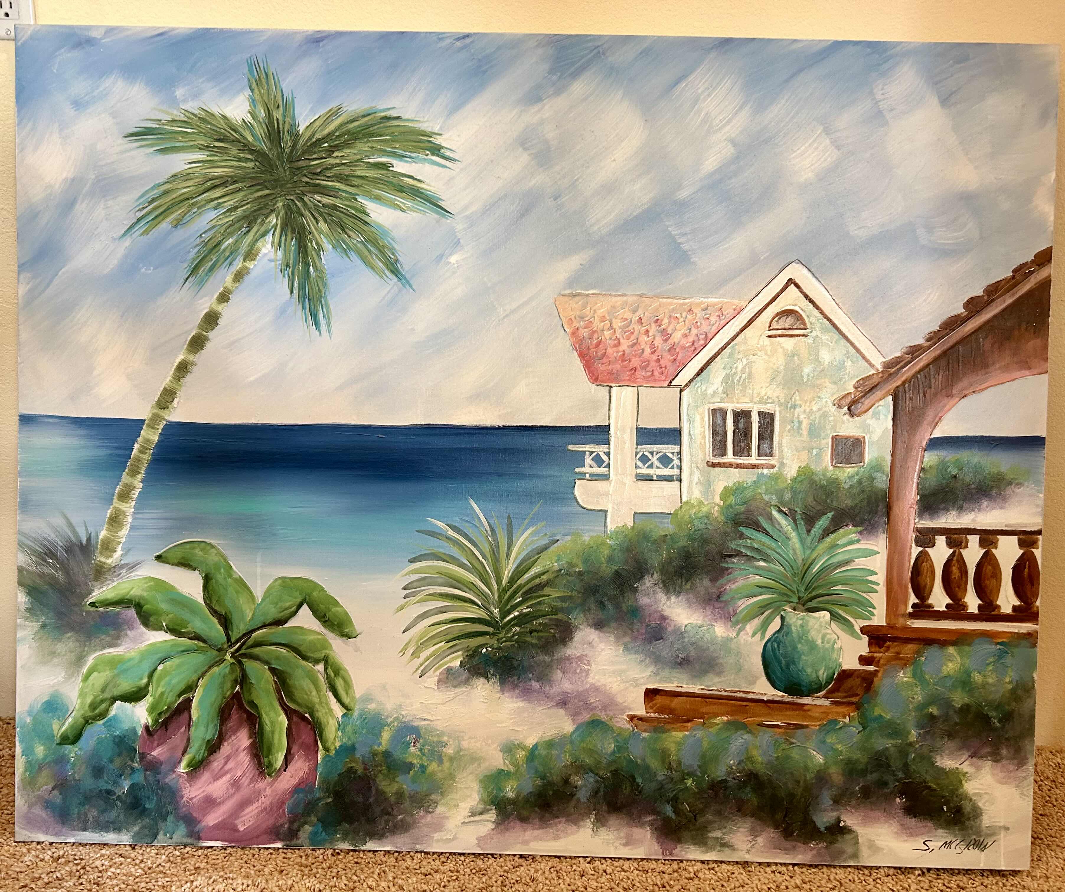 Photo 1 of CANVAS TROPICAL PRINT WITH PALM TREE 
50” X 40.5”