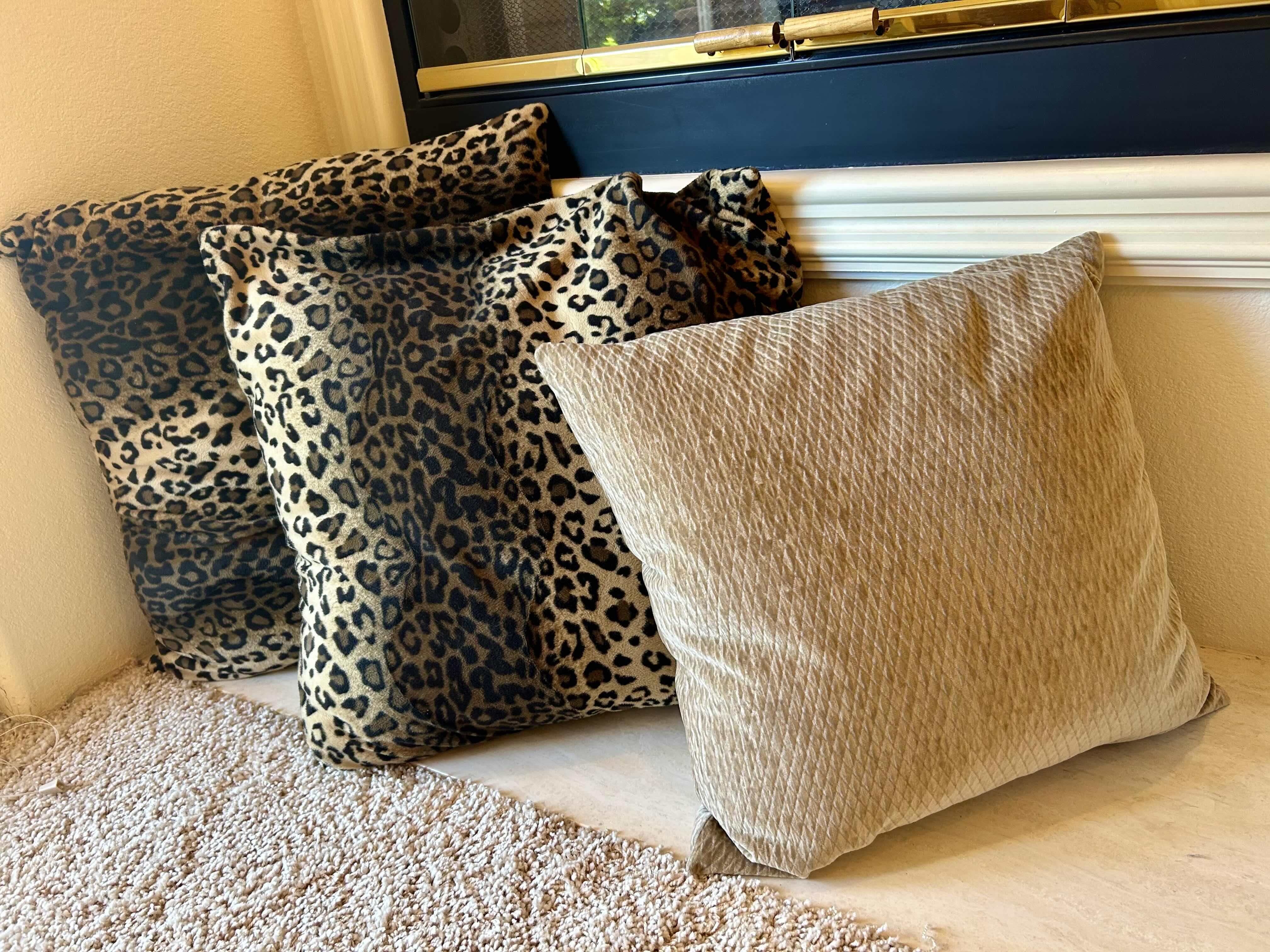 Photo 1 of 3 DECORATIVE ACCENT PILLOWS: (2) LEOPARD PRINT 20”X 24” AND (1) BIEGE ACCENT PILLOW 18” X 20”