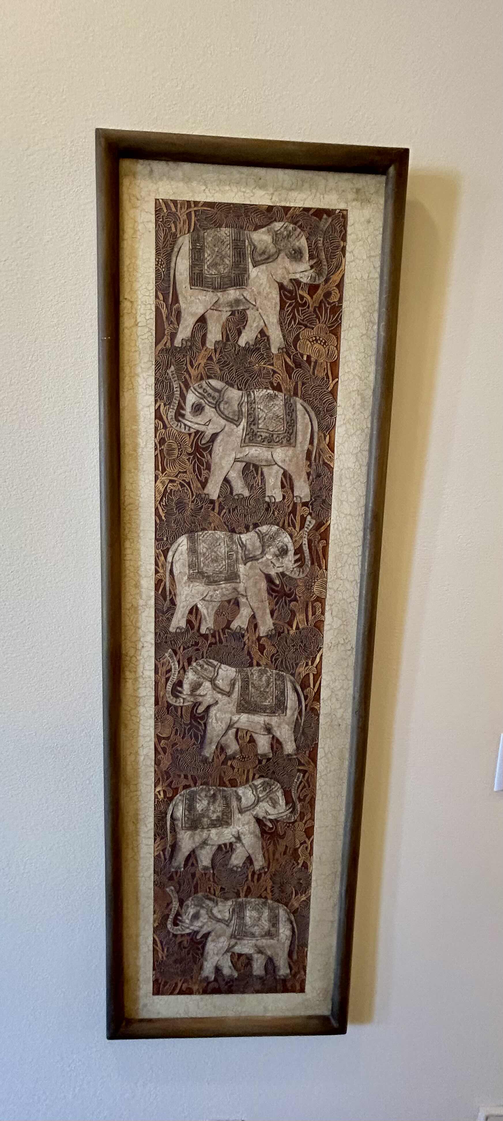 Photo 1 of CARVED INDIAN ELEPHANTS WOOD FRAMED 17” X 60”