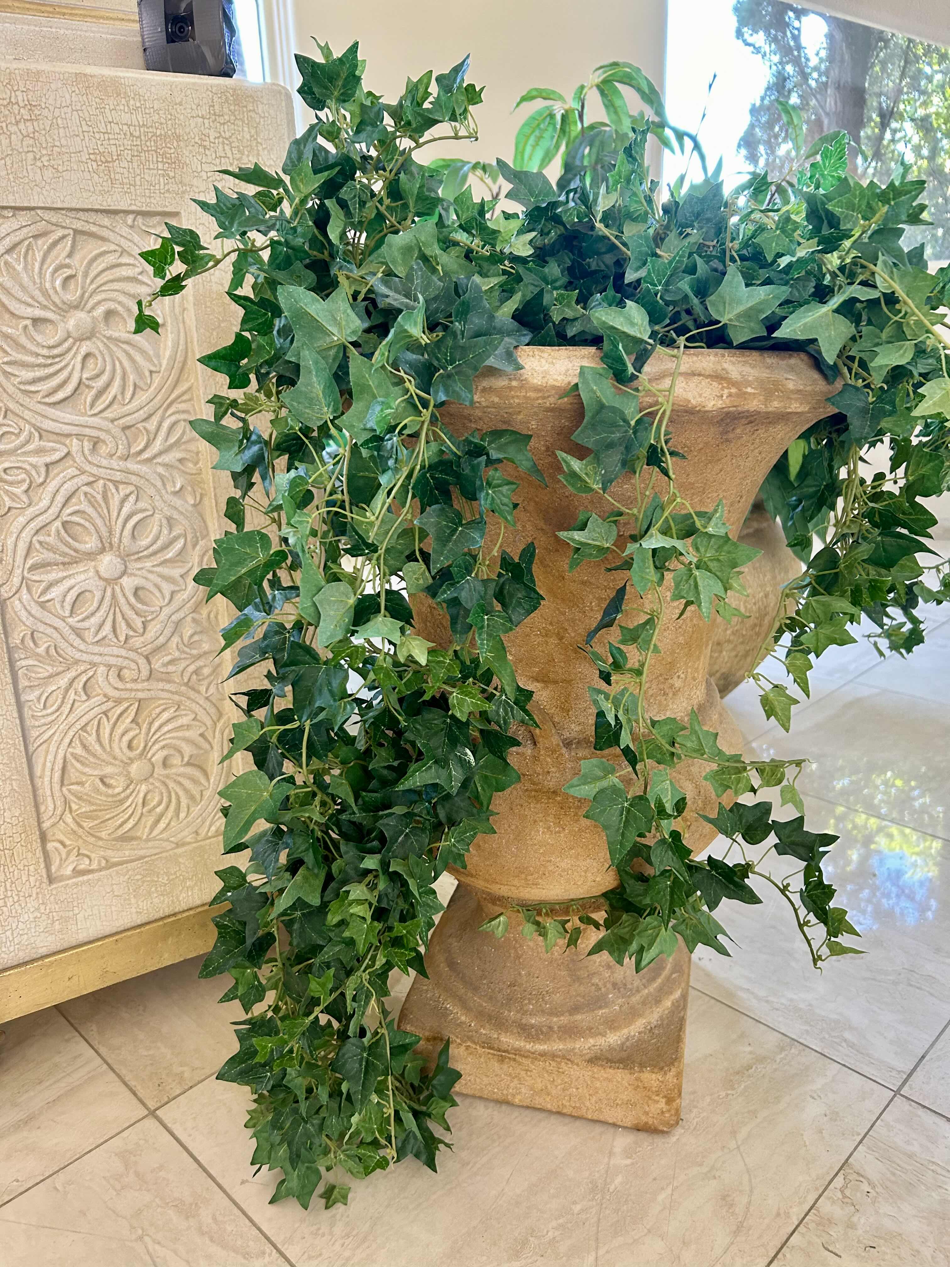 Photo 2 of FAUX ENGLISH IVY IN METAL TERRACOTTA COLORED PLANTER 32” H