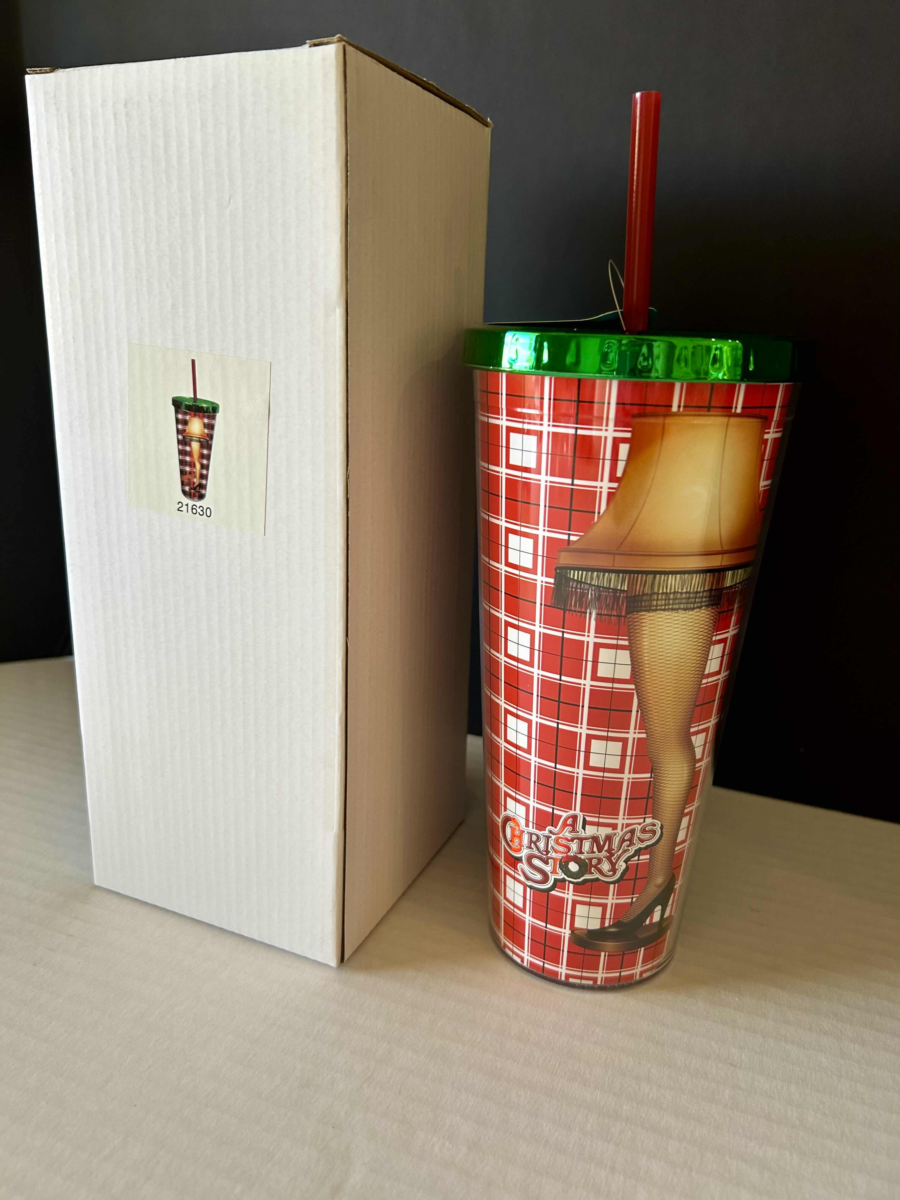 Photo 1 of A CHRISTMAS STORY - LEG LAMP 20 OZ INSULATED ACRYLIC CUP WITH RED STRAW