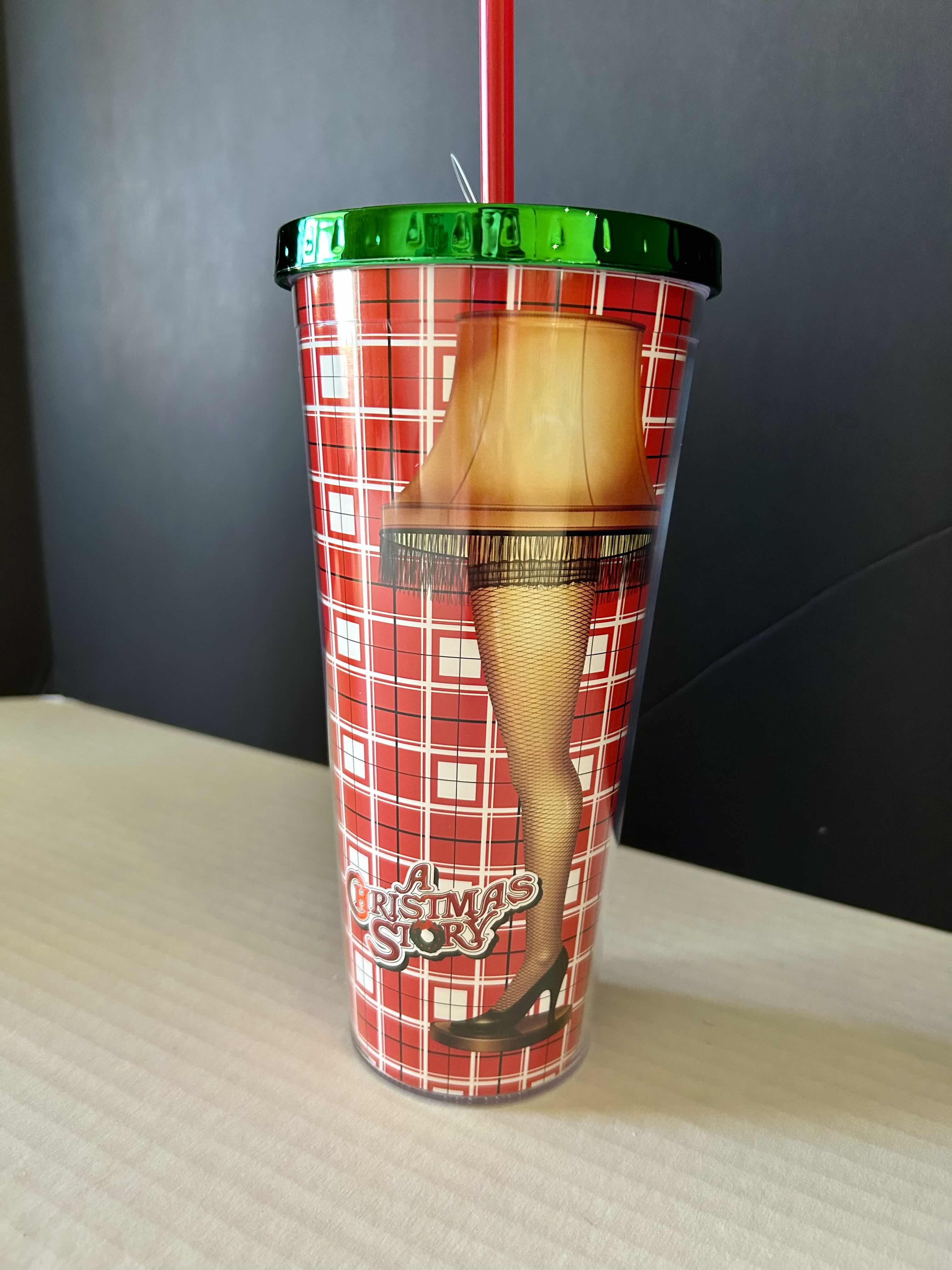 Photo 3 of A CHRISTMAS STORY - LEG LAMP 20 OZ INSULATED ACRYLIC CUP WITH RED STRAW