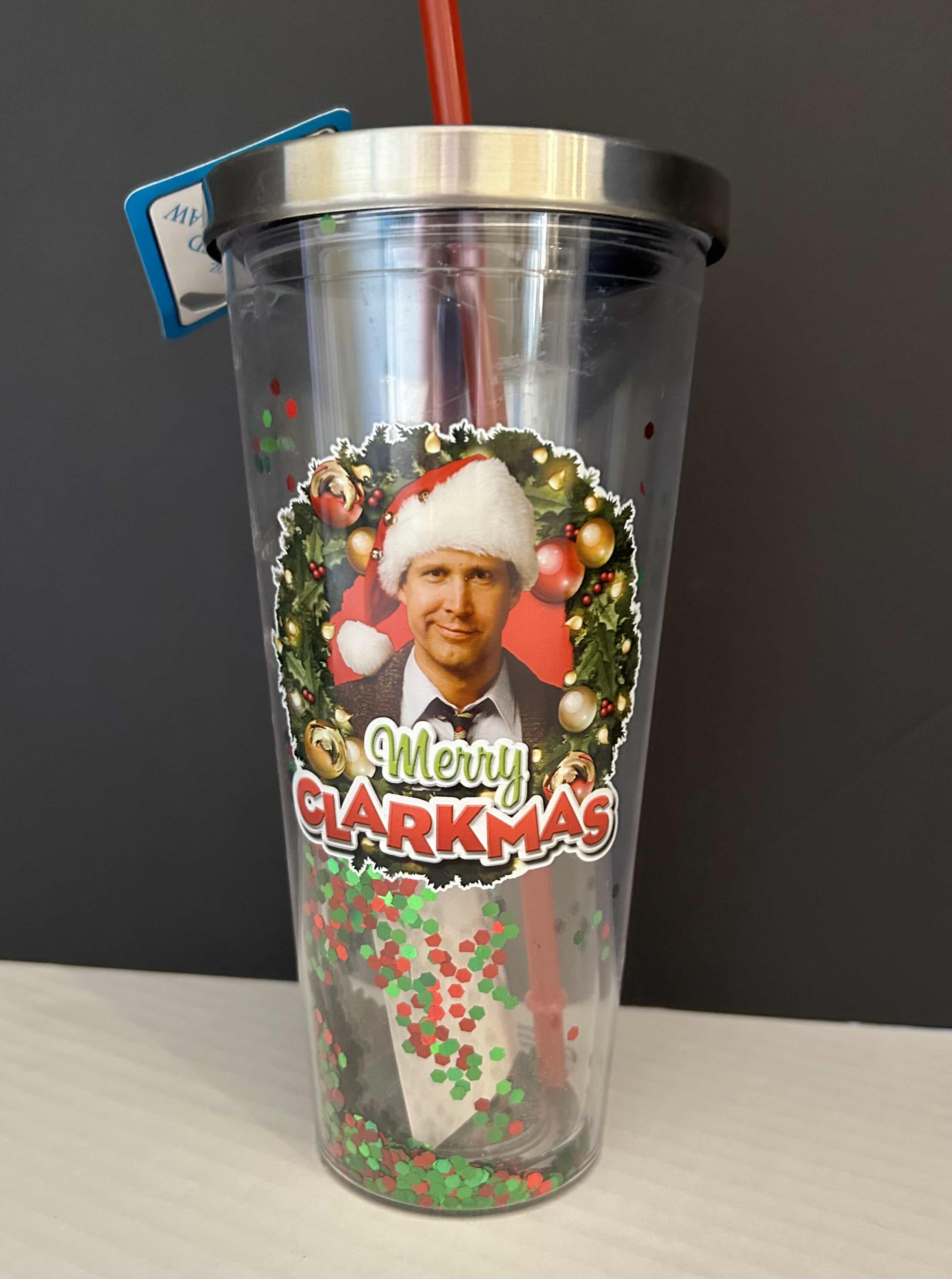 Photo 1 of SPOONTIQUES - GLITTER FILLED ACRYLIC TUMBLER- GLITTER CUP WITH STRAW- 20 OZ?- STAINLESS LOCKING LID WITH STRAW - DOUBLE WALL INSULATED - BPA FREE - MERRY CLARKMAS