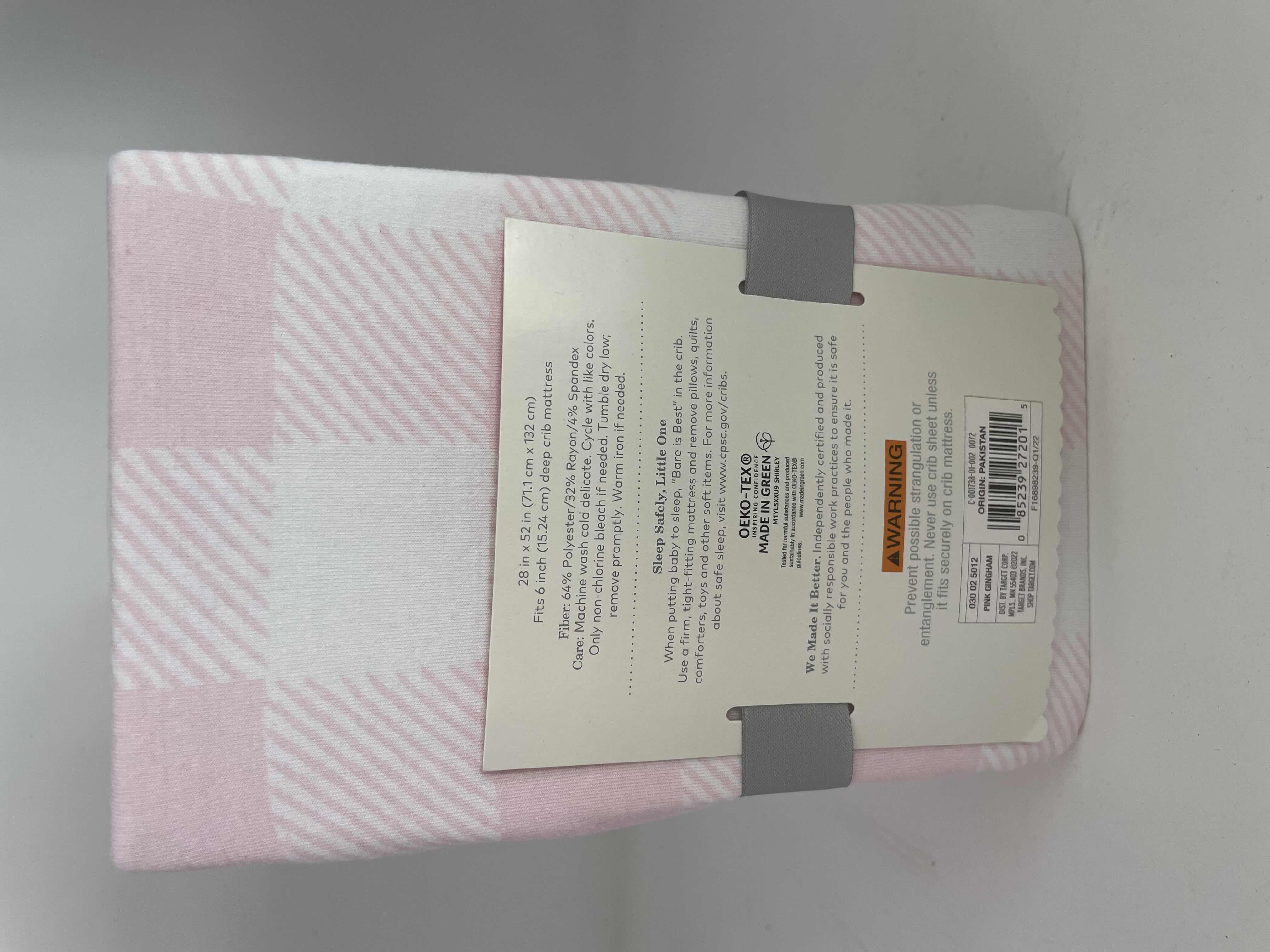 Photo 3 of BRAND NEW 2 - POLYESTER RAYON JERSEY FITTED CRIB SHEET - CLOUD ISLAND™ PINK GINGHAM