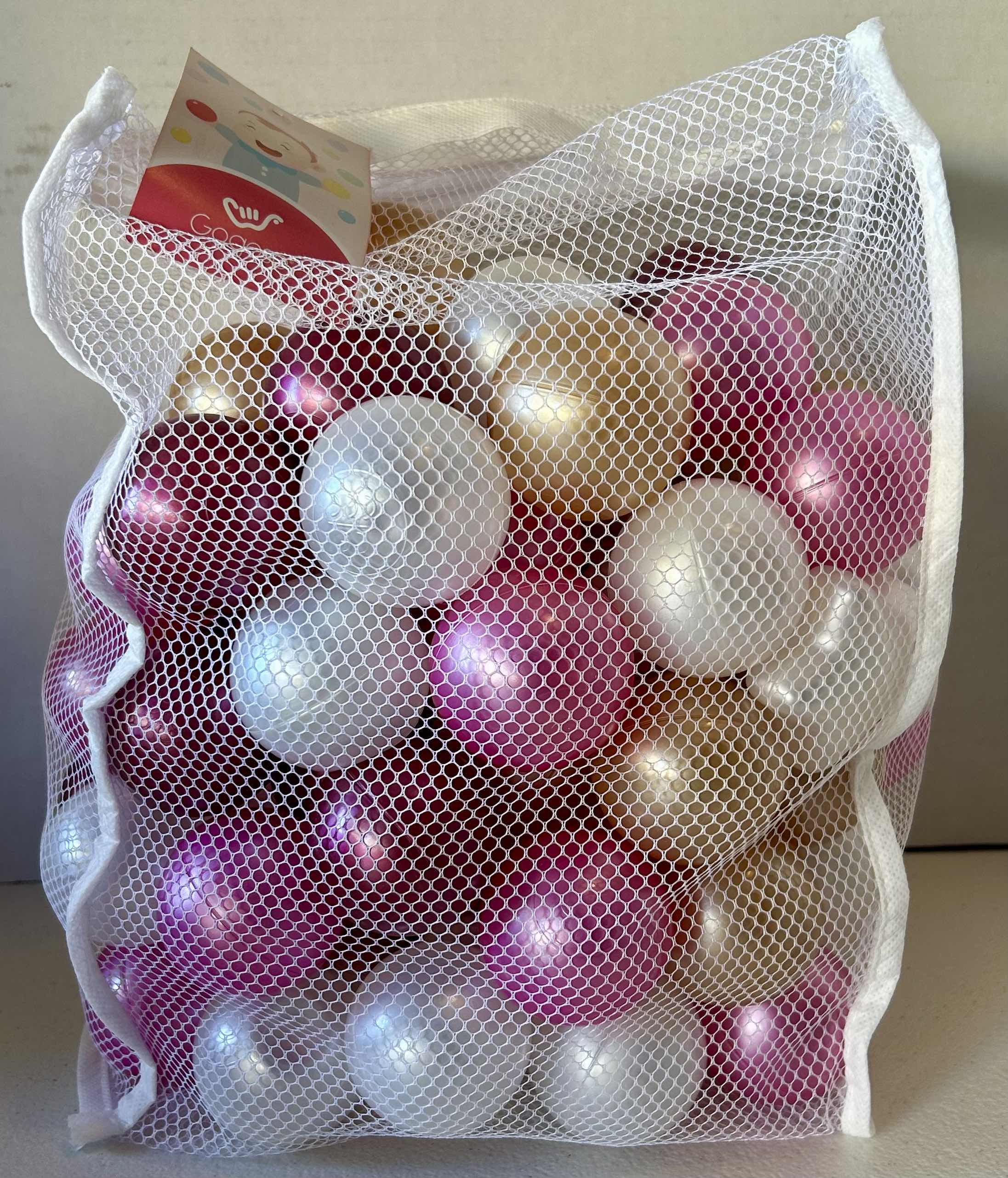 Photo 2 of 4-BAGS OF BALL PIT BALLS IN PINK, WHITE, AND GOLD -SOME STAR SHAPES