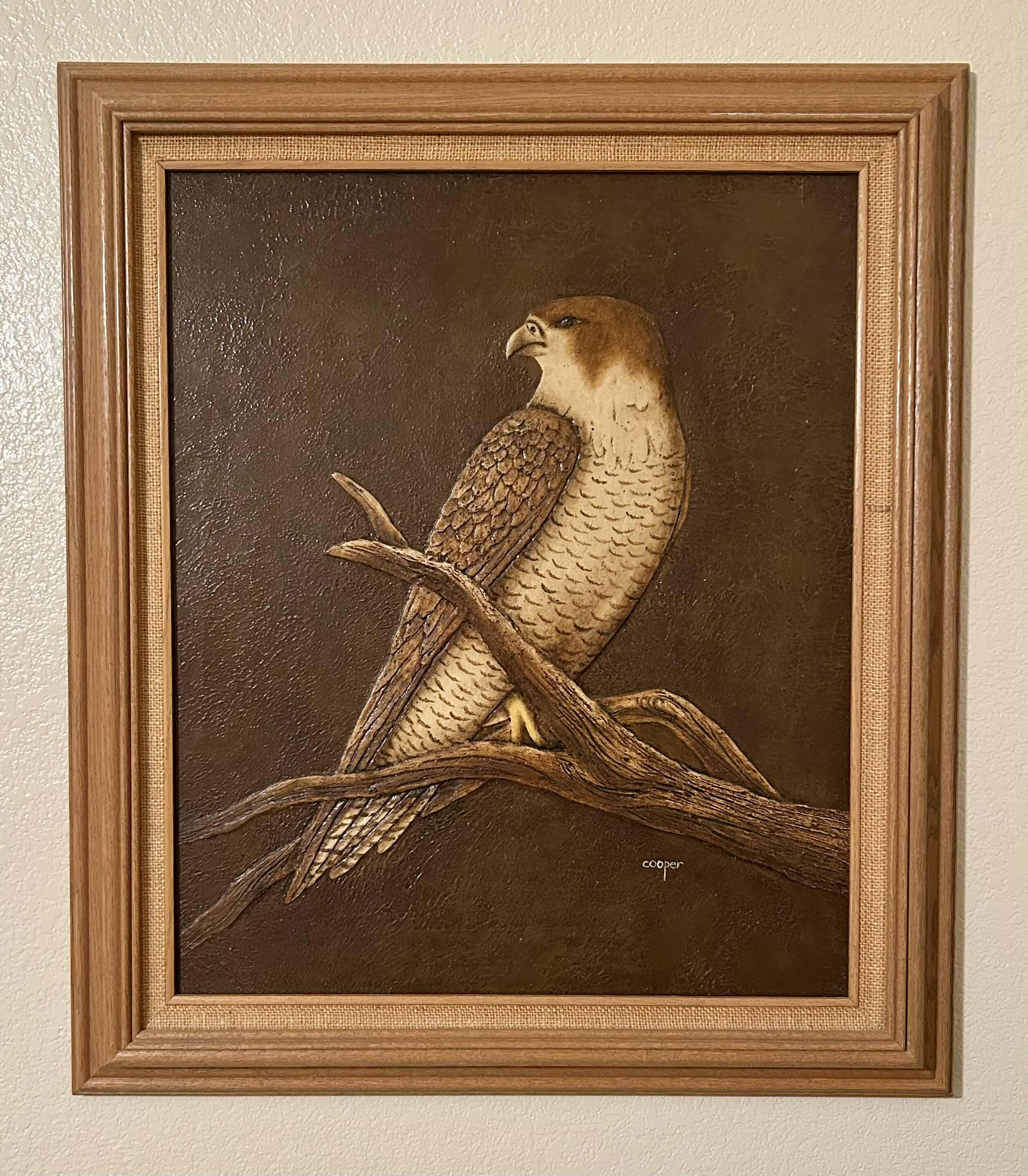 Photo 1 of ARTWORK HAWK PICTURE 26” X 29.5” WOOD FRAME PAINTED BY COOPER