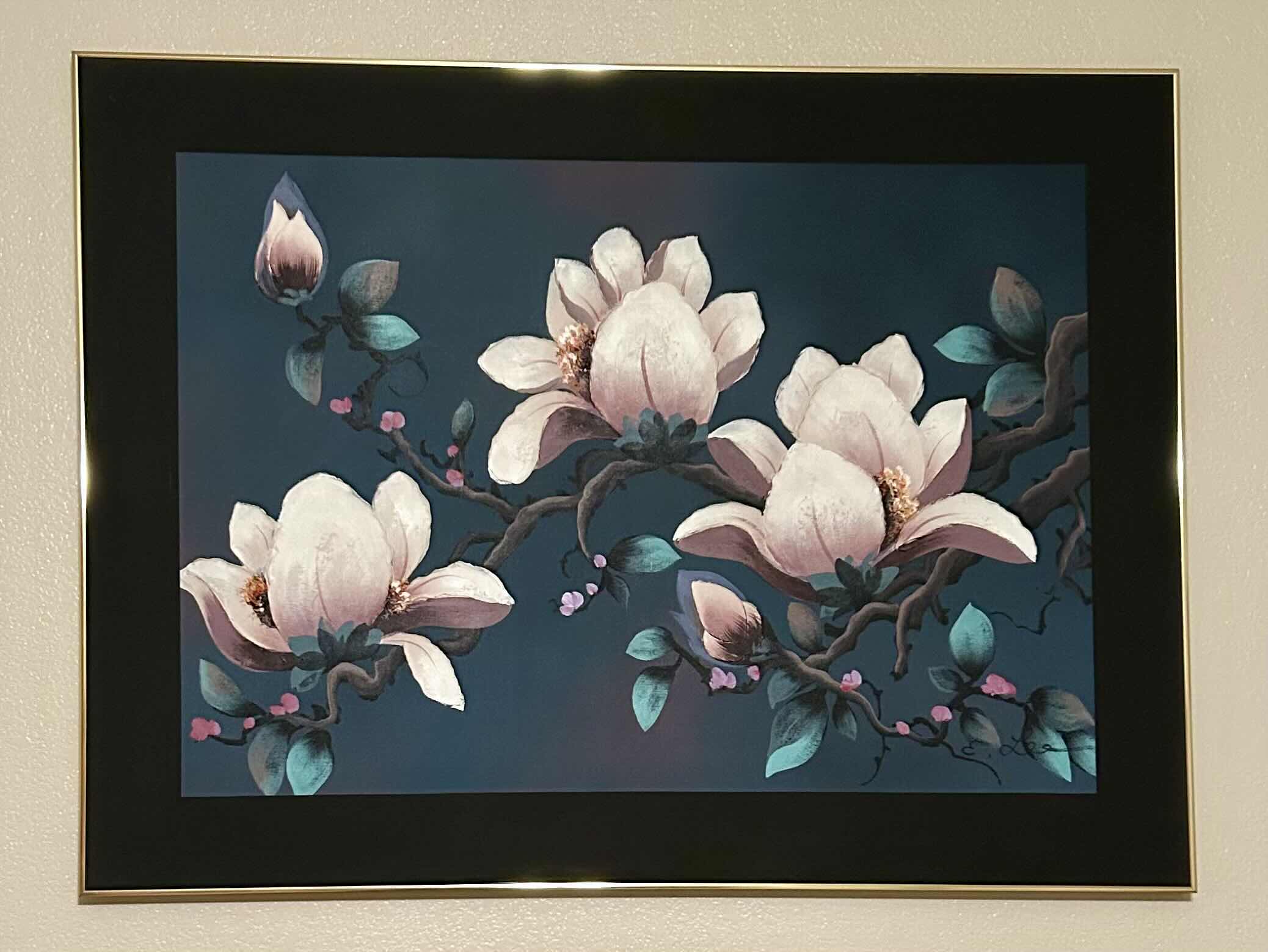 Photo 1 of ARTWORK MAGNOLIA ART PAINTING 4’ X 3’ METAL FRAME PAINTED BY E LEE