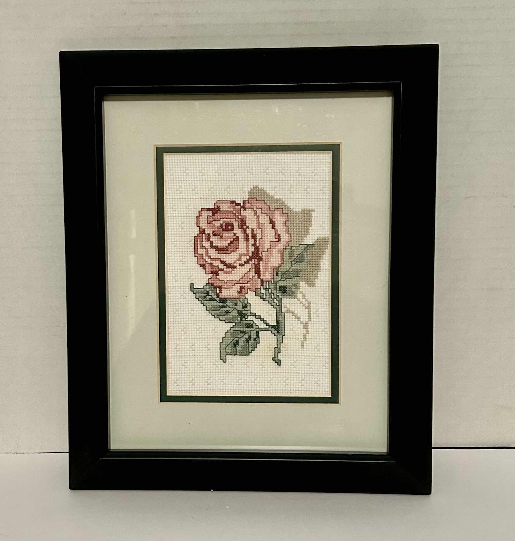 Photo 2 of ARTWORK CROSS STITCH ROSE 10” x 12”, WHITE FRAME FLOWERS 11” x 13”, AND FLOWER PICTURE 13” x 16”