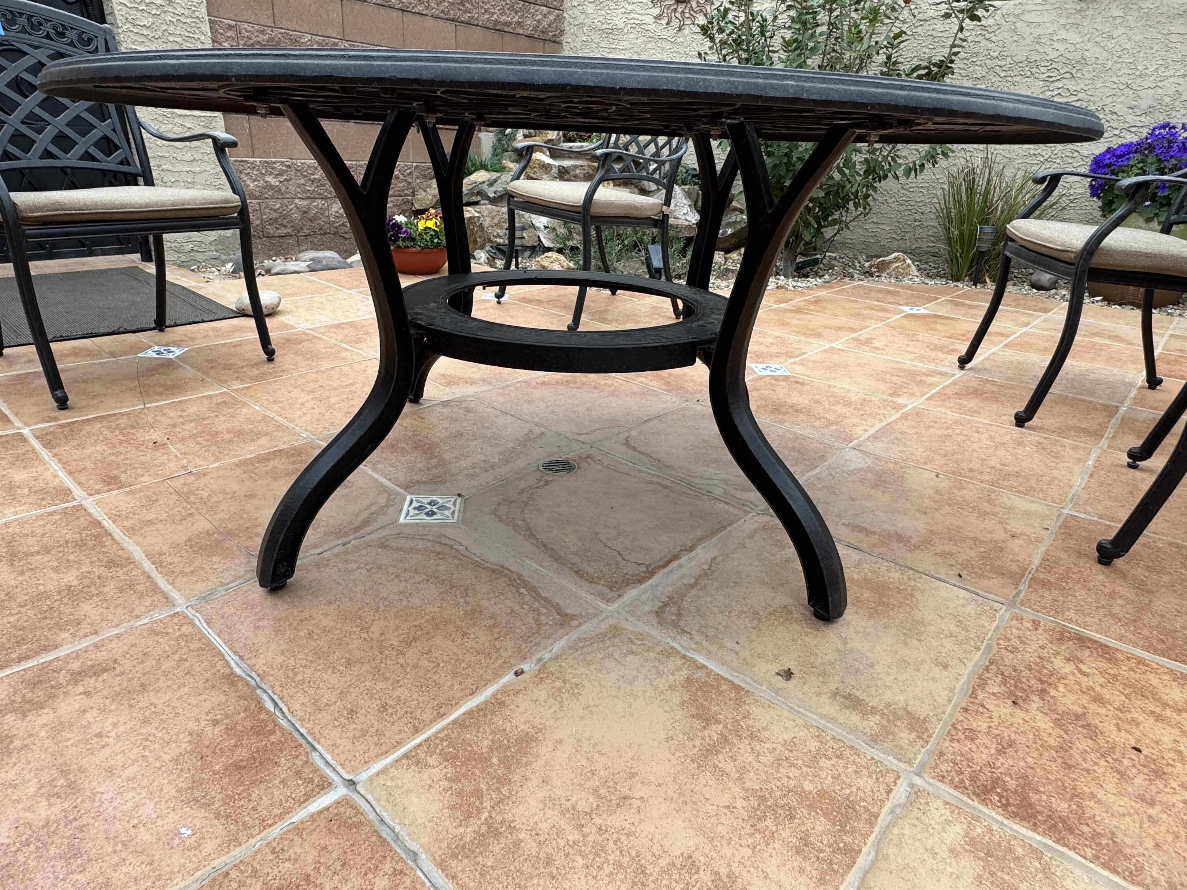 Photo 2 of BLACK METAL OUTDOOR DINING GARDEN TABLE 60” DIAMETER (PART OF SET WITH 6 CHAIRS, SOLD SEPARATELY.