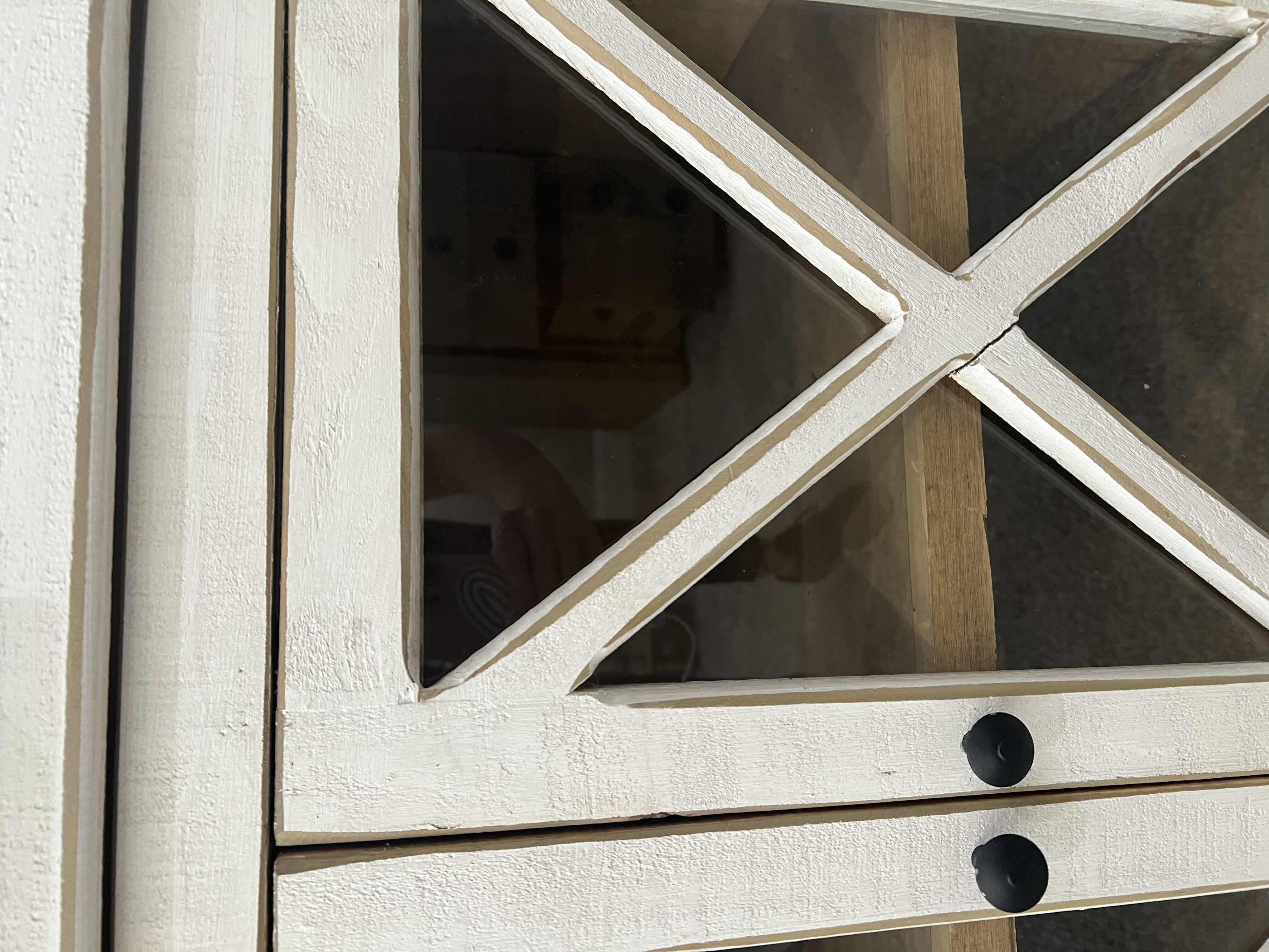 Photo 2 of HOME DECOR ACCENT CABINET-WHITE DISTRESSED WOOD AND GLASS