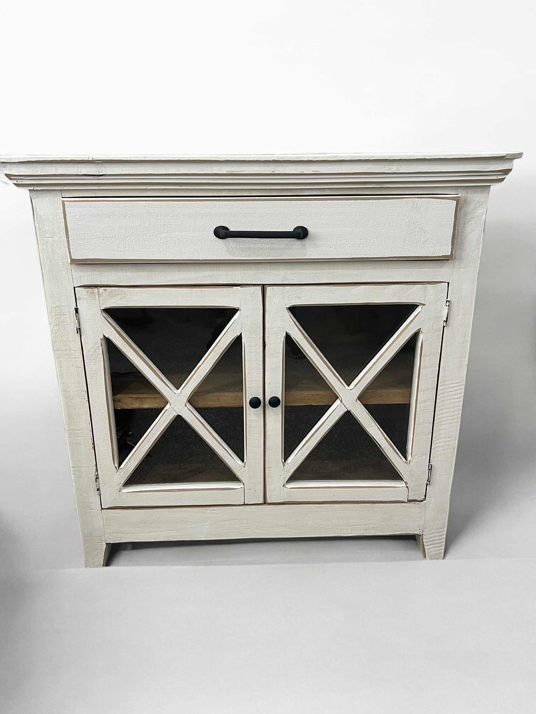 Photo 1 of HOME DECOR ACCENT CABINET-WHITE DISTRESSED WOOD AND GLASS