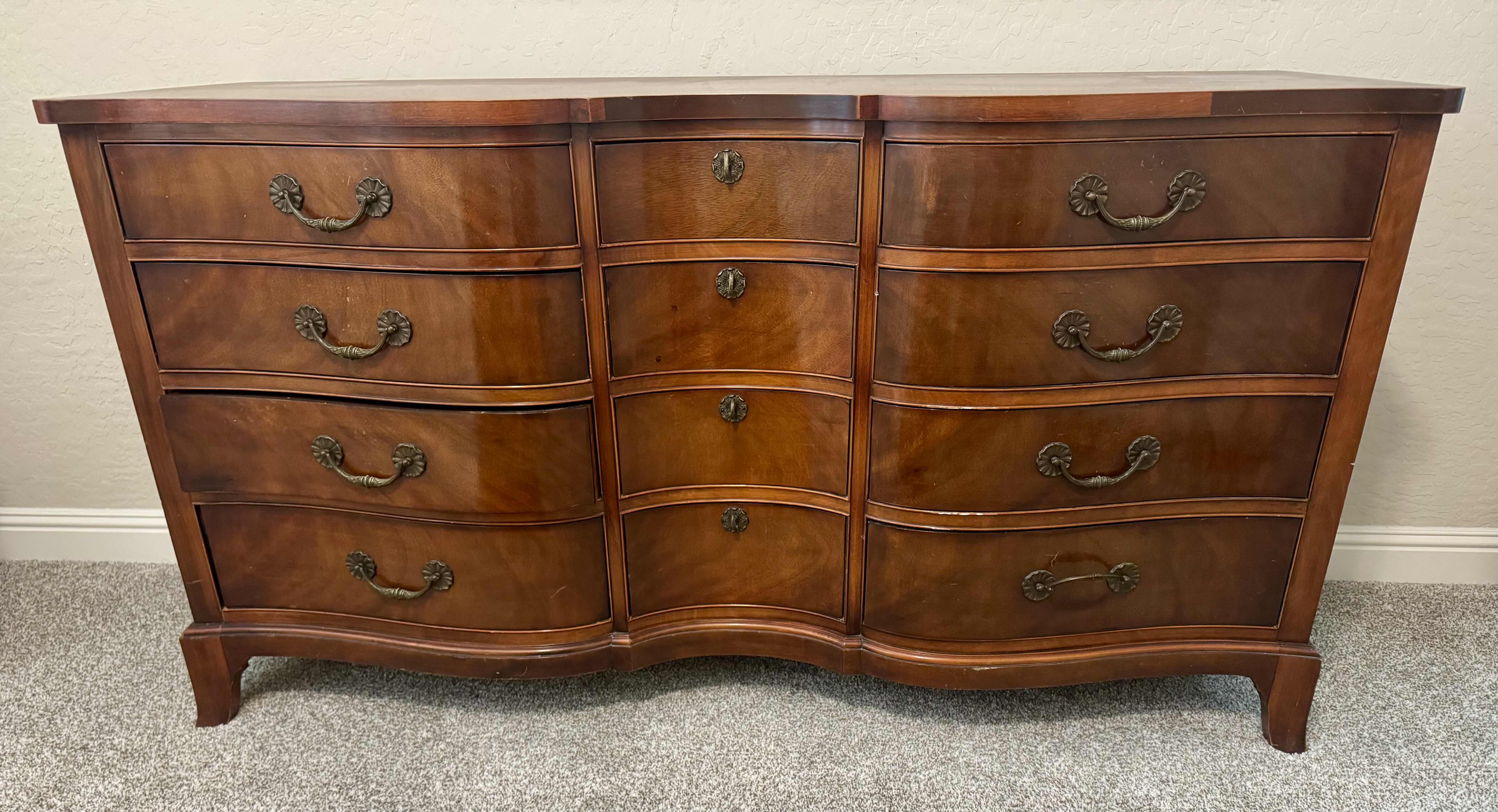 Photo 5 of VINTAGE  MAHOGANY 12 DRAWER DRESSER W TONGUE & GROOVE DRAWERS  62” X 22” H33”