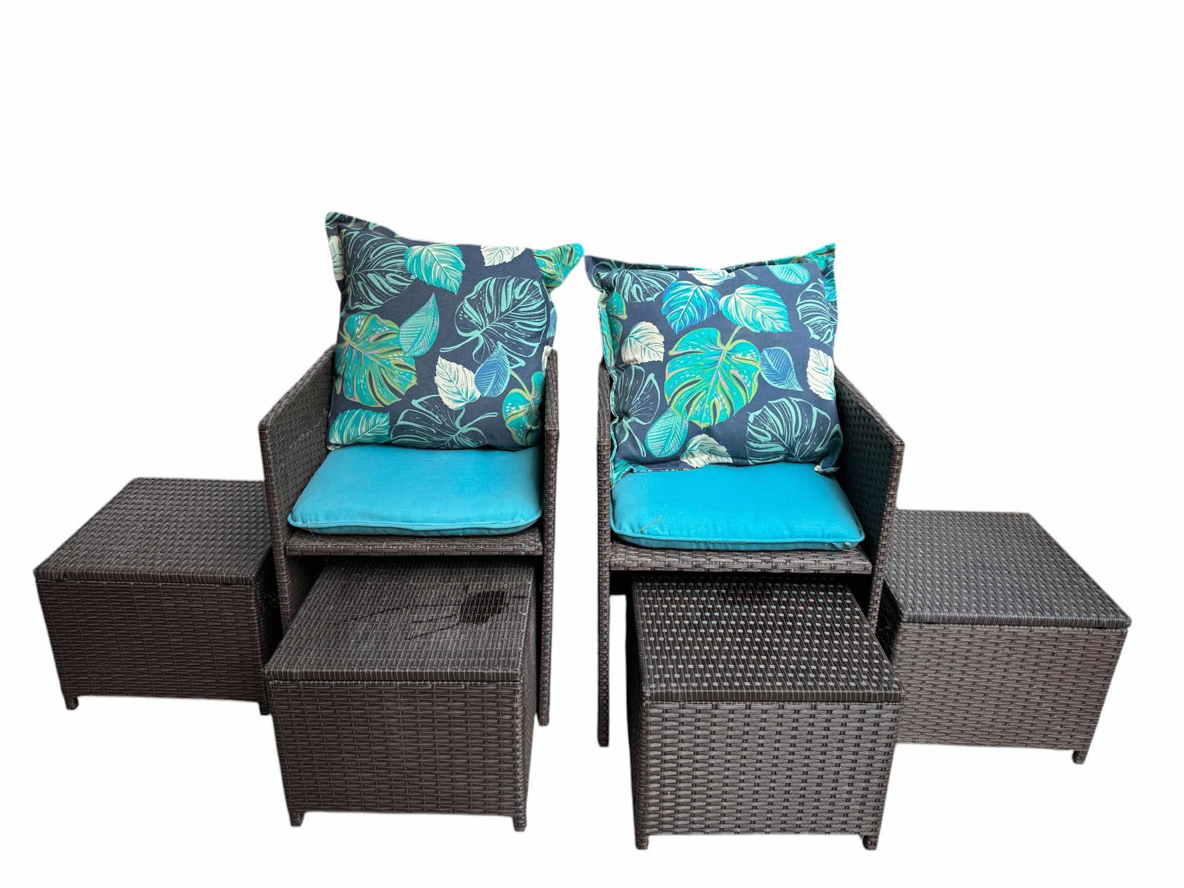 Photo 1 of 2 OUTDOOR PATIO CHAIRS WITH PILLOWS, STANDS, AND LEG REST CHAIRS 21”W X 26.5”H
STANDS AND LEG RESTS 16.5”W X 12”H