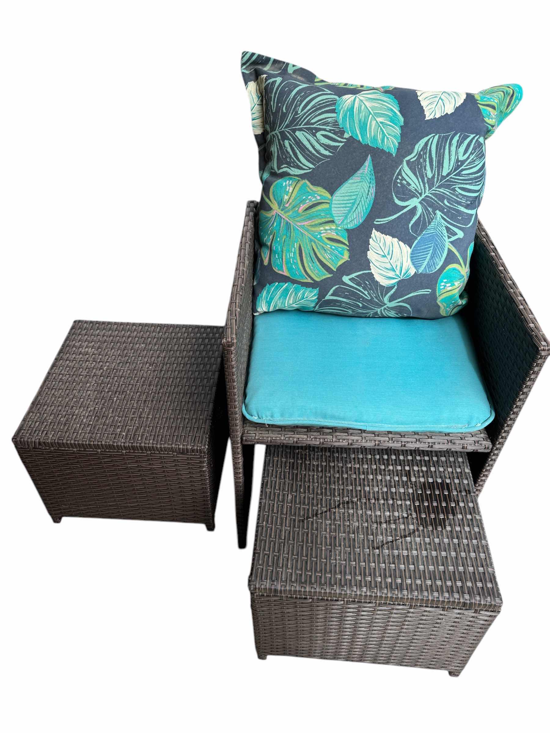 Photo 2 of 2 OUTDOOR PATIO CHAIRS WITH PILLOWS, STANDS, AND LEG REST CHAIRS 21”W X 26.5”H
STANDS AND LEG RESTS 16.5”W X 12”H