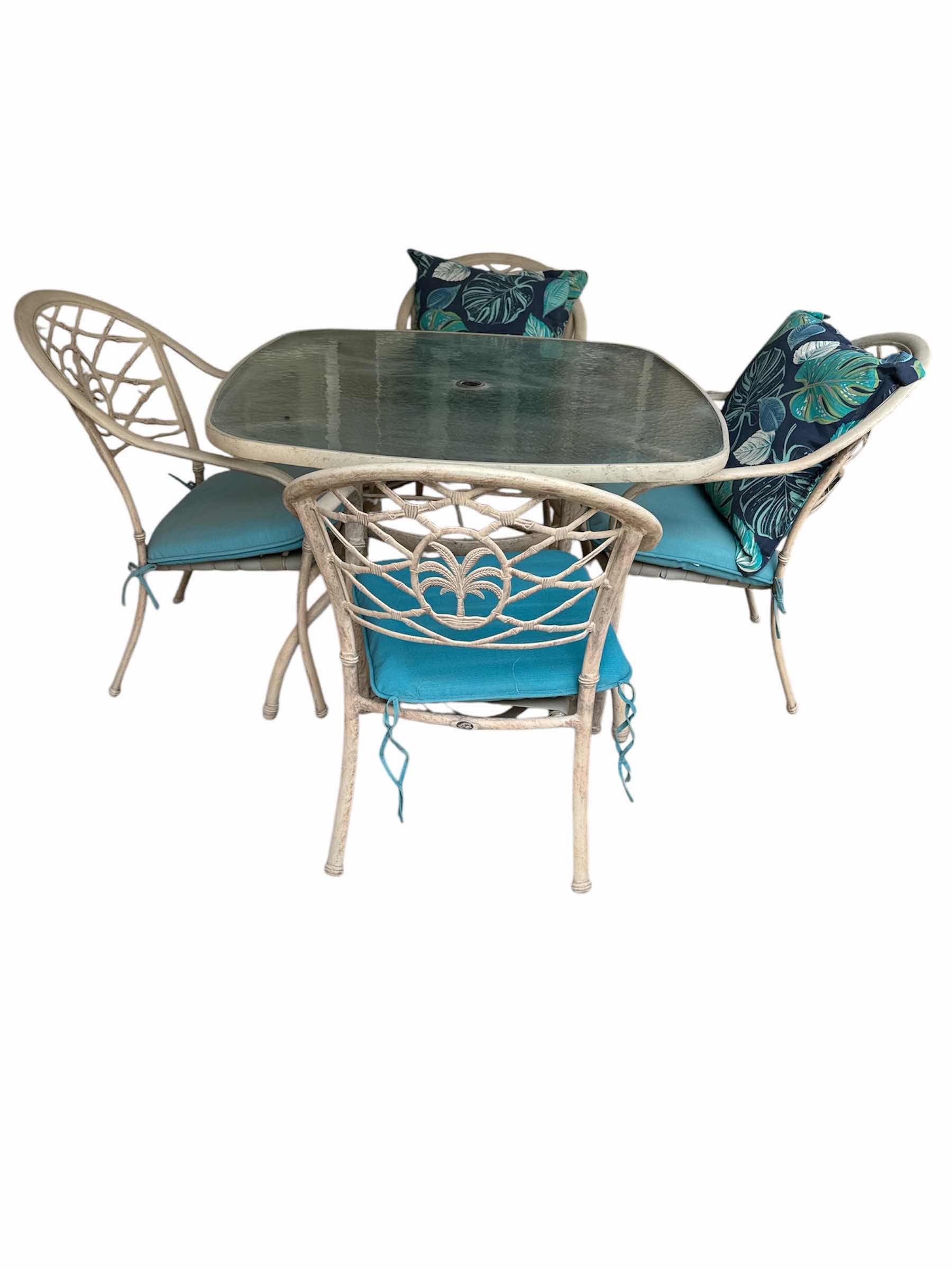 Photo 1 of PATIO SET-TABLE WITH 4 CHAIRS- PALM TREE DESIGN-GLASS TOP 44”X 44”