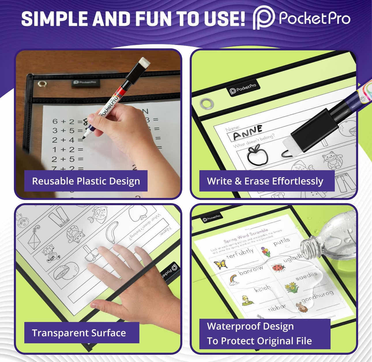 Photo 1 of BRAND NEW CASE OF POCKETPRO DRY ERASE POCKETS - 6 PACK 14” X 10”