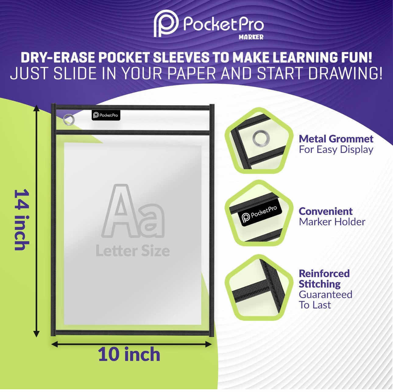 Photo 1 of BRAND NEW CASE OF POCKETPRO DRY ERASE POCKETS - 6 PACK 14” X 10”