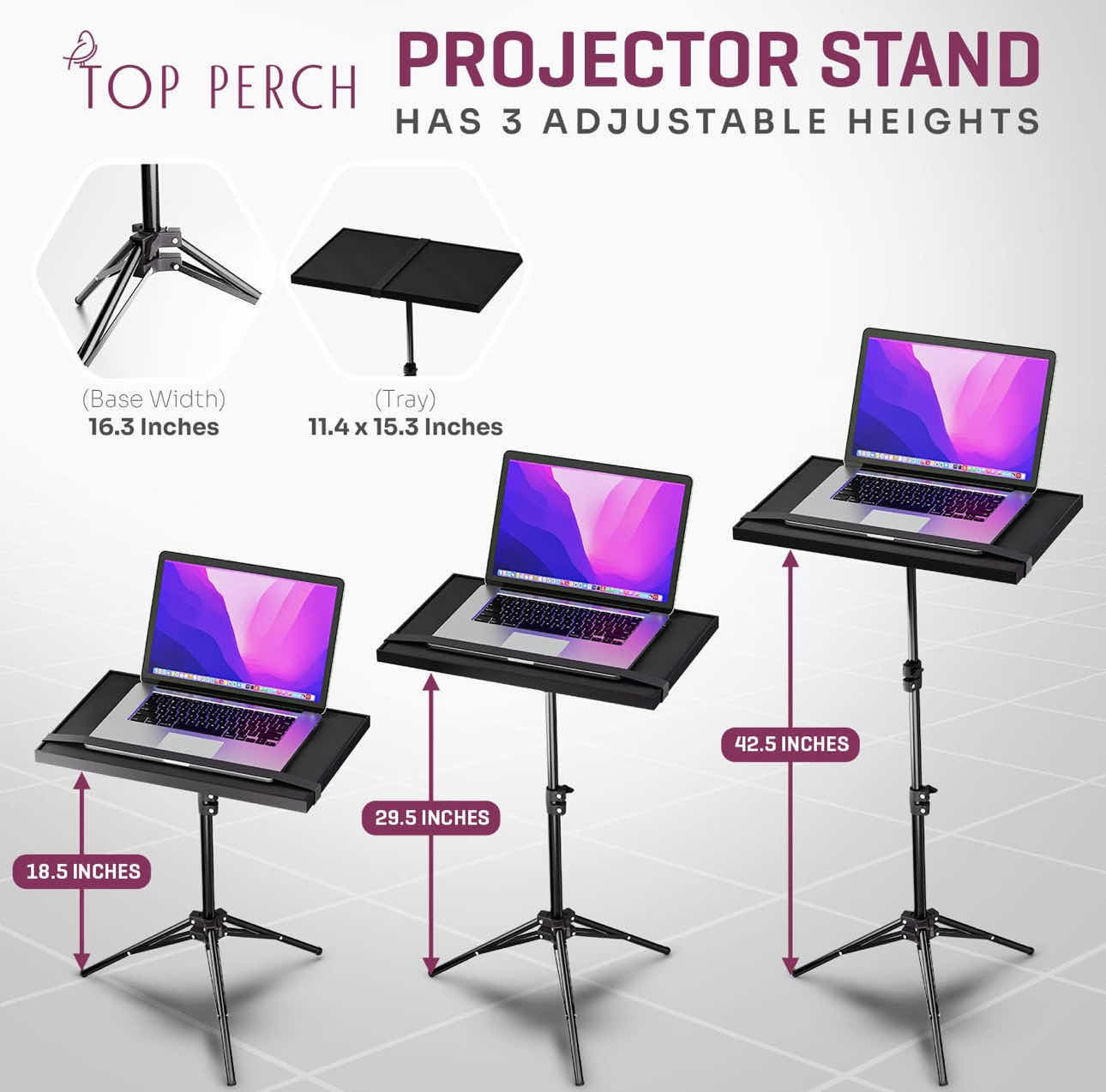 Photo 1 of BRAND NEW SET OF 10 PROJECTOR STANDS, PORTABLE  WITH 3 ADJUSTABLE HEIGHTS OF 18.5”, 29.5”, 42.5” | HOLDS 6.5 lbs