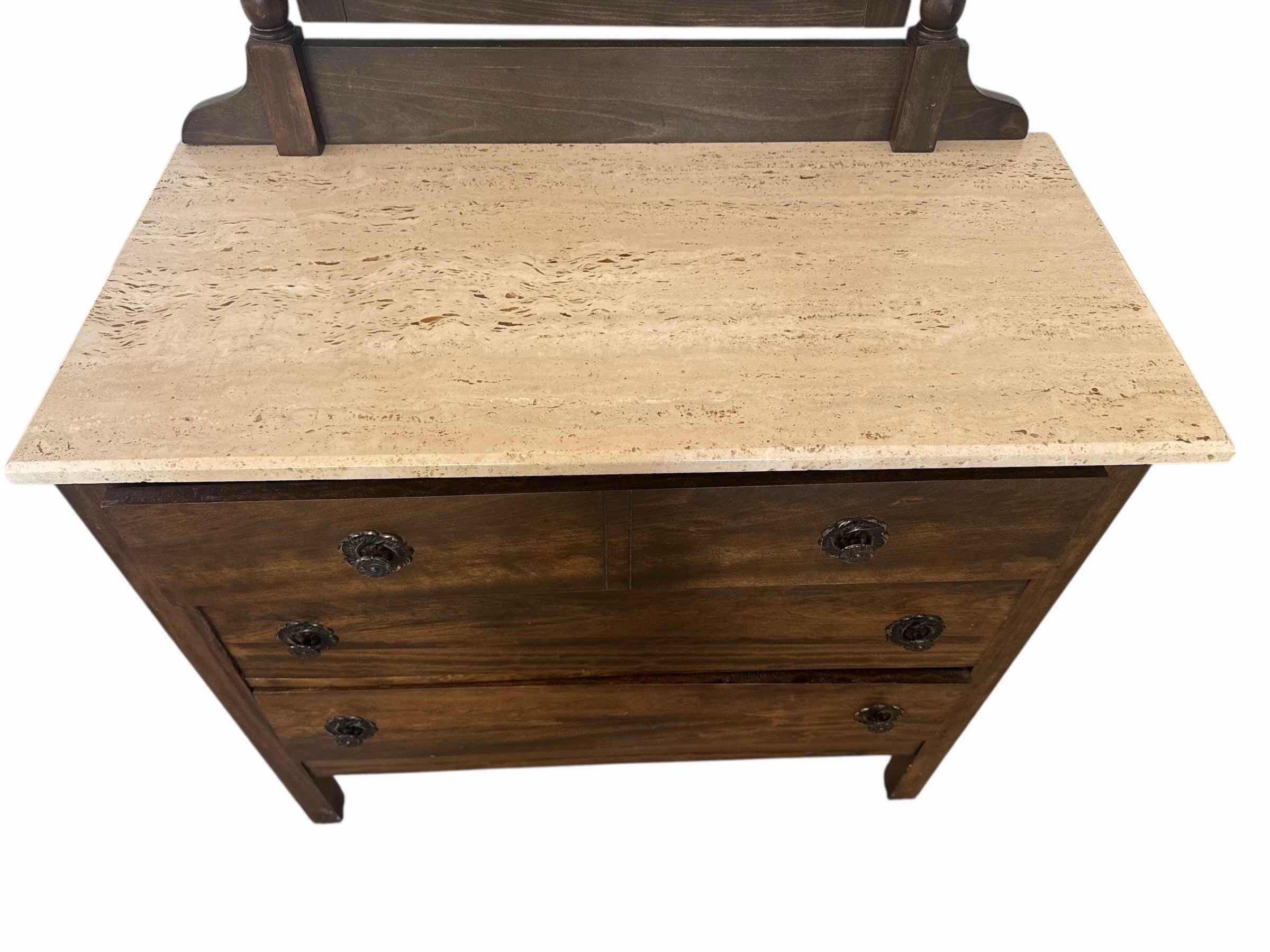 Photo 1 of ANTIQUE WOODEN TILT MIRROR DRESSER WITH DOVETAILED DRAWERS 37“ x 18“ H 66”