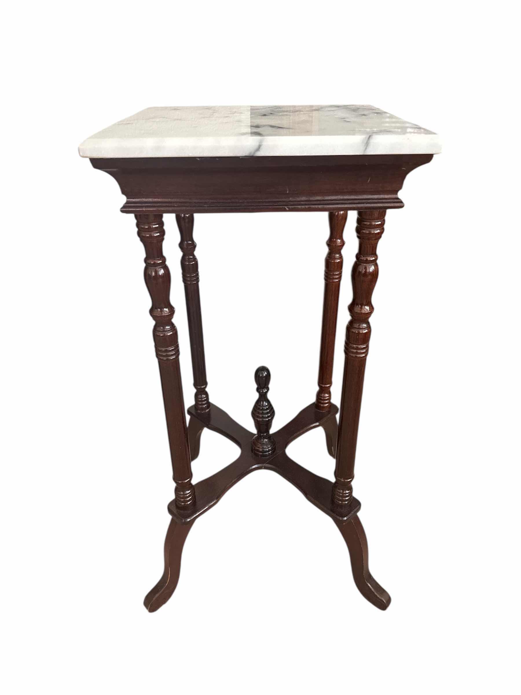 Photo 1 of VINTAGE CHERRY AND MARBLE TABLE 14“ x 14“ H 29”