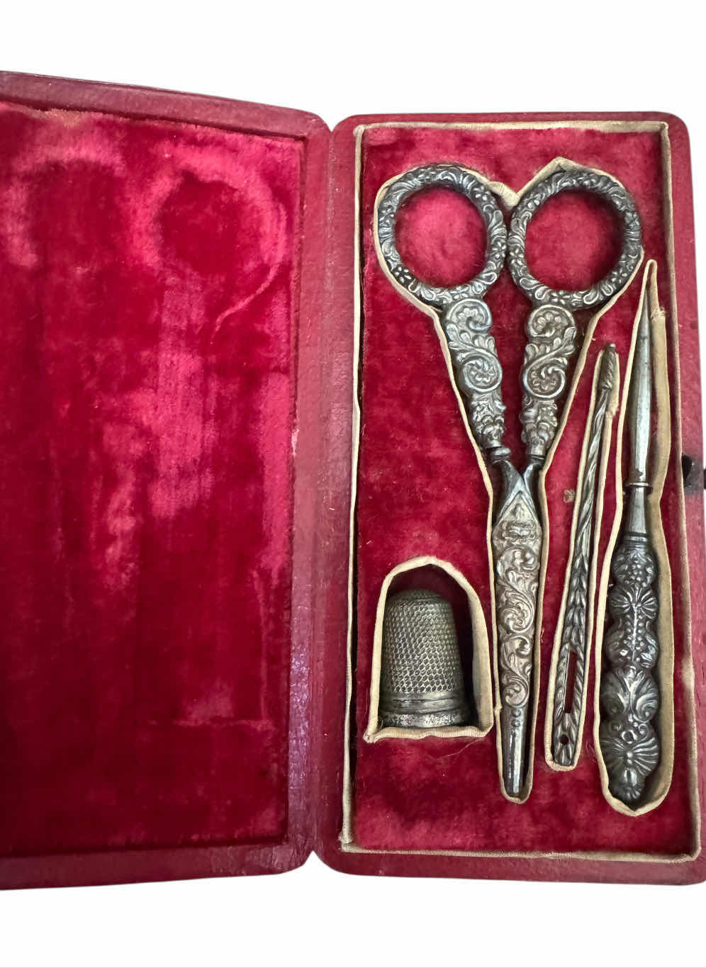 Photo 1 of 575
ANTIQUE FRENCH SILVER SEWING KIT, NEEDLE AND SCISSORS SET, RED WOODEN BOX CARRYING CASE, ART COLLECTION, HISTORY, HOME DECOR, ARTWORK.

2.5” X 5” X H1”